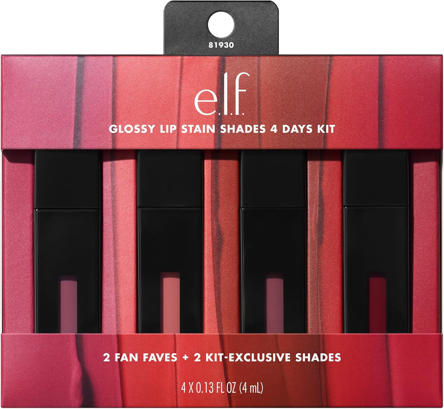 E.L.F. Glossy Lip Stain Shades 4 Days Kit, Long-Lasting Lip Stains for a Sheer Pop of Color & Subtle Gloss Finish, Vegan & Cruelty-Free, 4 Shades