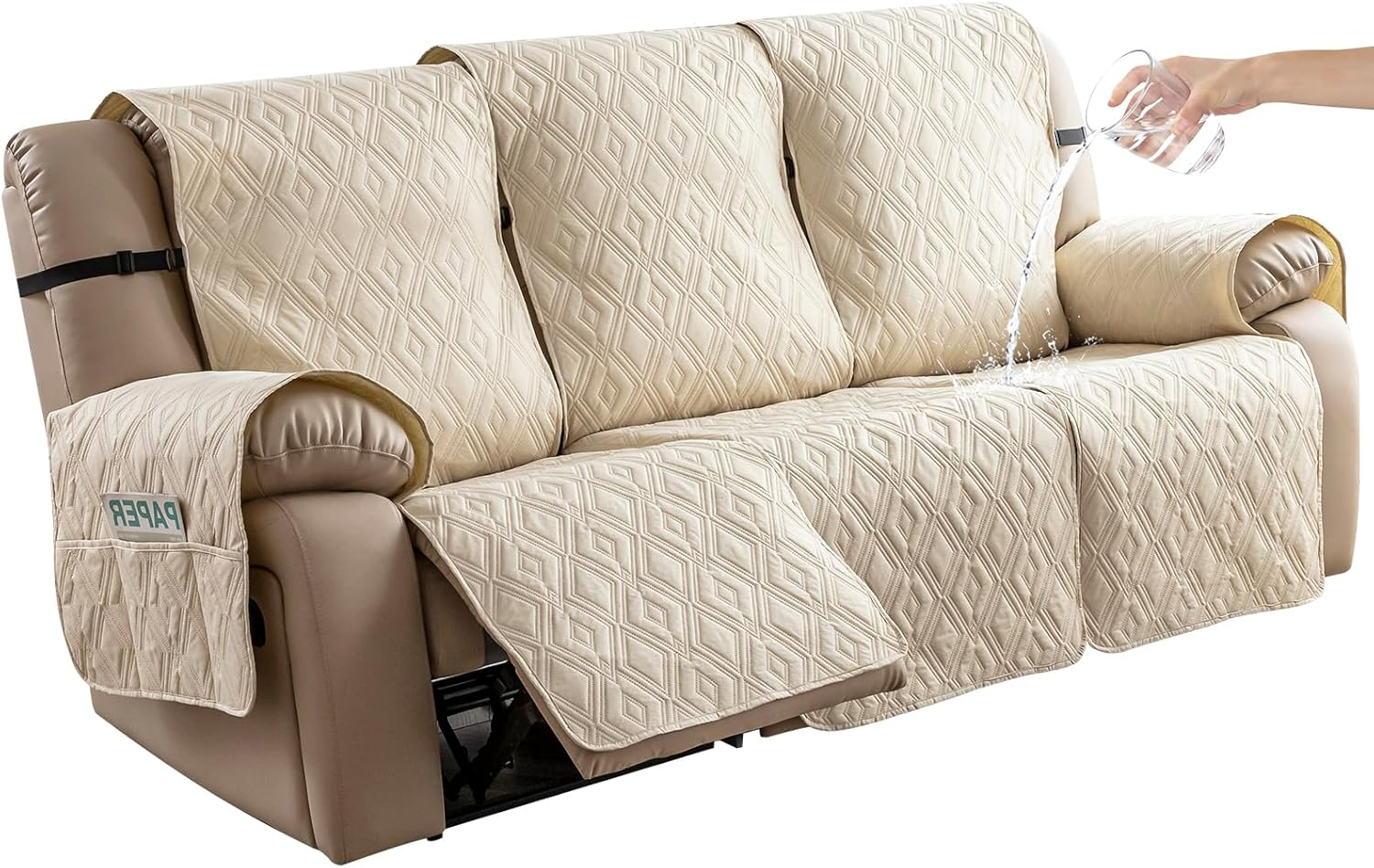 Genina Waterproof Loveseat Recliner Cover Non-Slip, Sofa Cover for Reclining Couch 2 Seat, Washable Couch Cover Loveseat Furniture Protector Cover for Pets Dogs Kids (Camel, Recliner Loveseat)