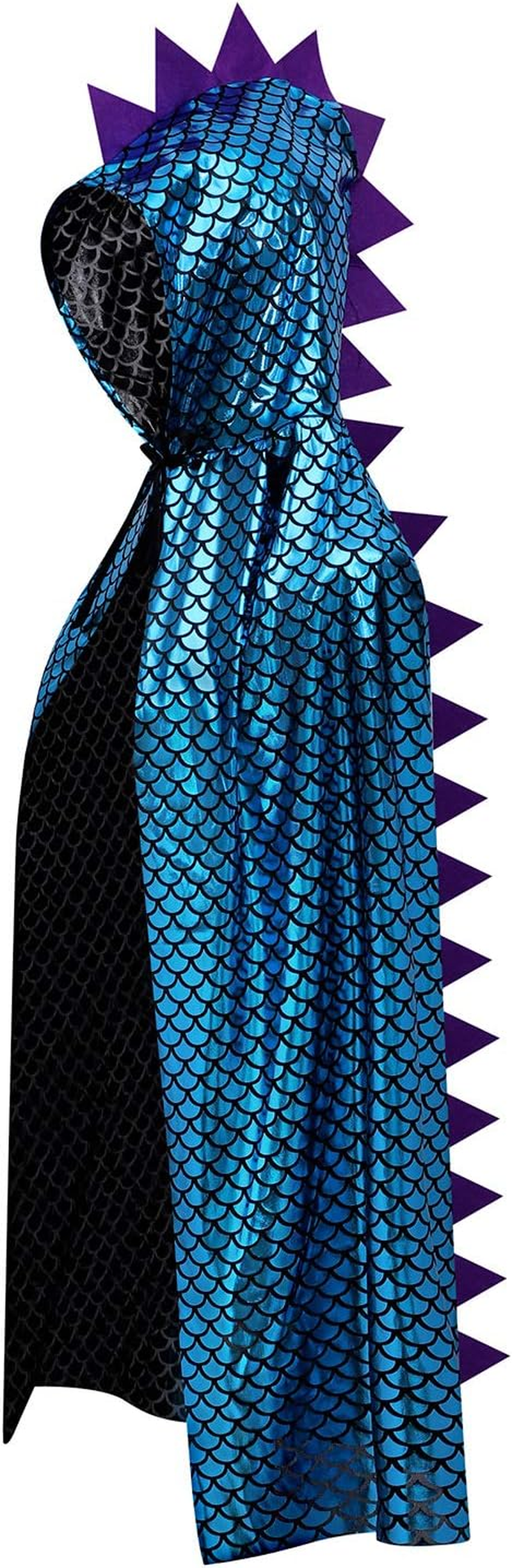 Kids Halloween Metallic Spike Cape Hooded Scale Cloak Dragon Dinosaur Medieval Accessory for Dress up Pretend Play Fantasy Robe,Birthday,Cosplay Theme Party Costume Gold/Blue/Silver image number 3
