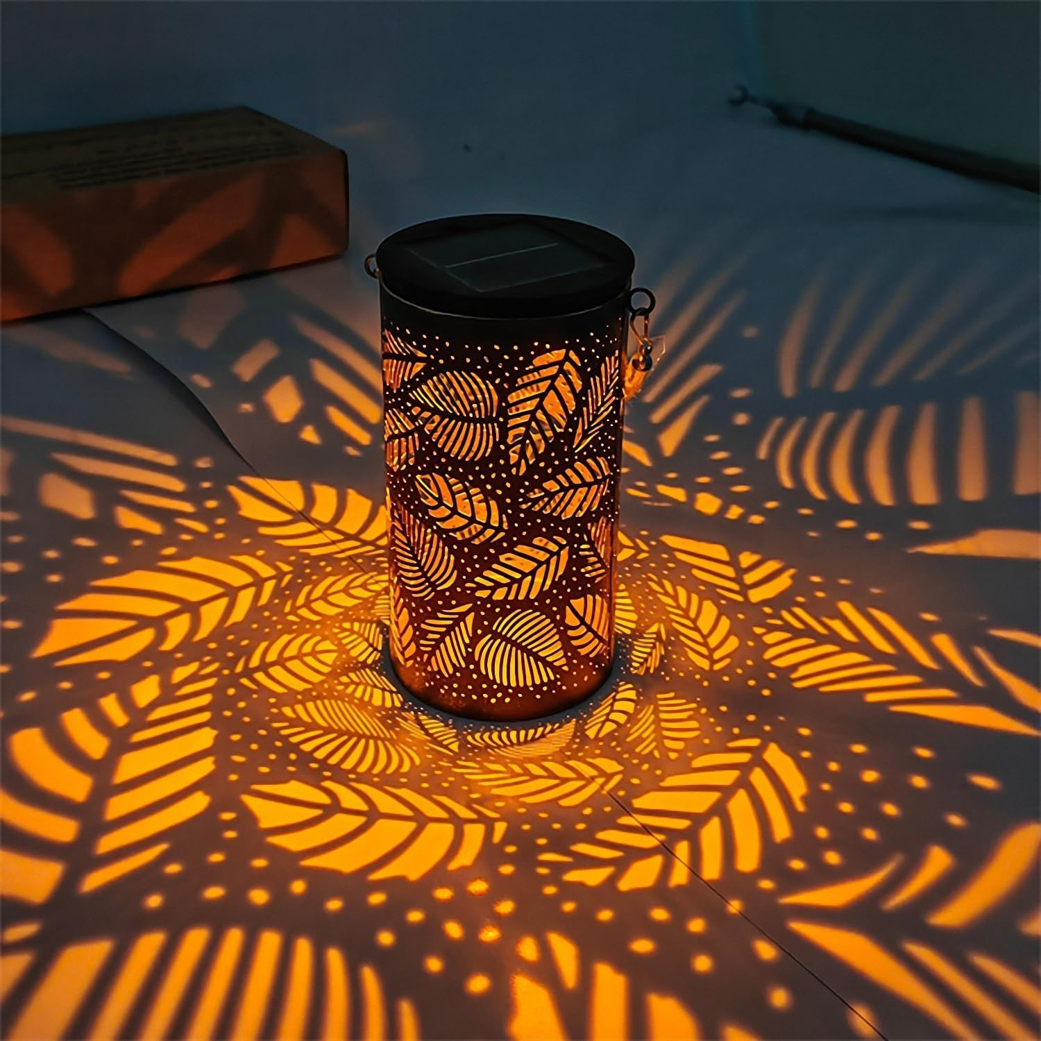 Ironwork Solar Lanterns Outdoor Hanging Lights, Metal Solar Powered Table Lamp Hollowed Out Waterproof Lanterns for Garden Decor outside Patio Yard Pathway (Leaves) image number 4