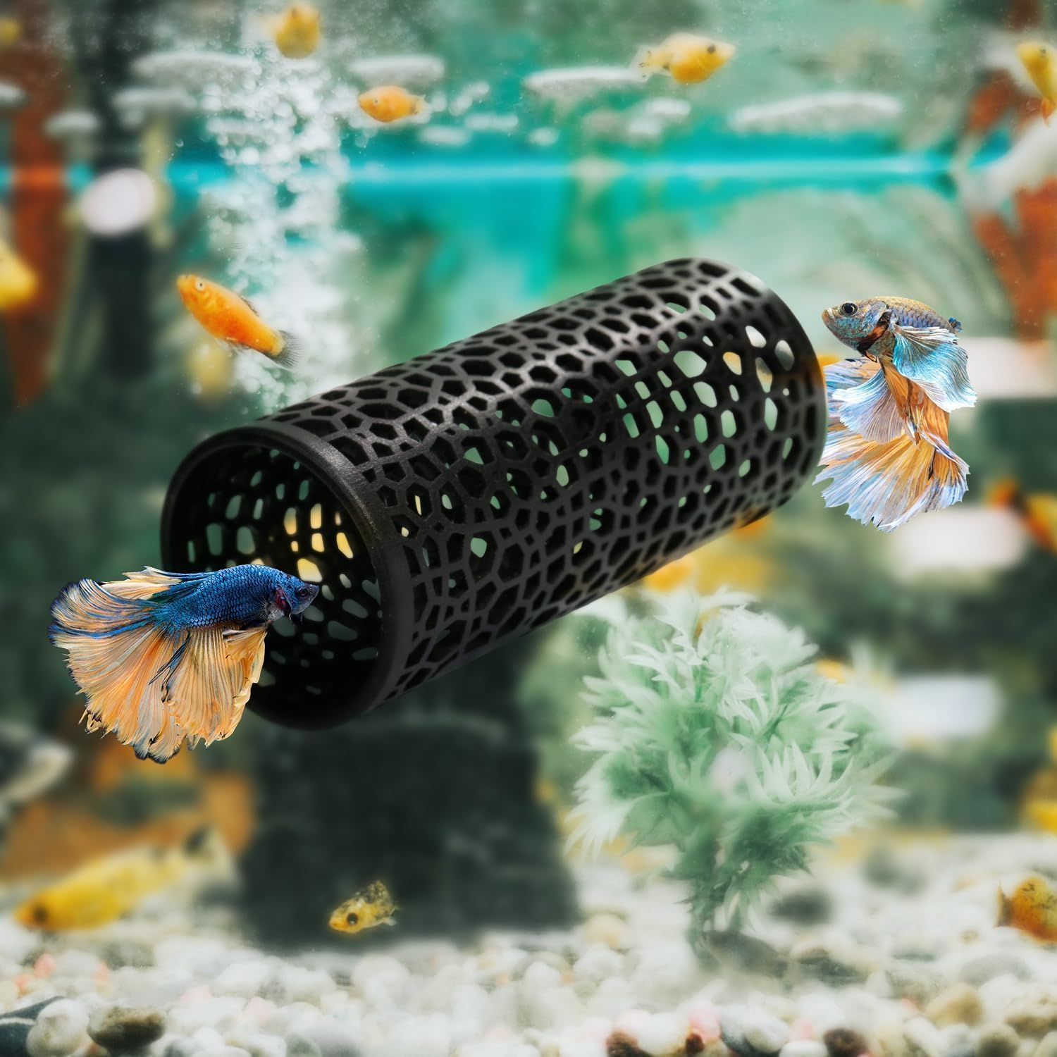 Betta Fish Tube Toy - Hollow Cave Tunnel with Suction Cups, Aquarium Decor Tank Accessories Decorations Hideout, Pink (Black) image number 5