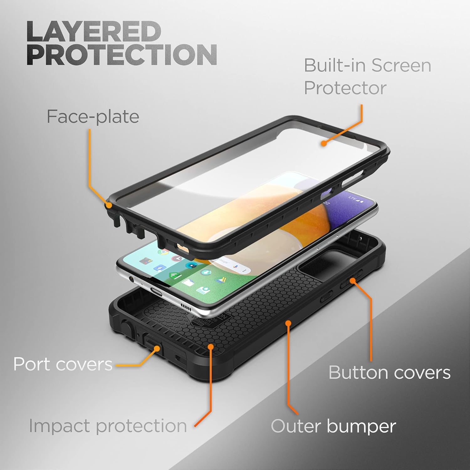 Encased Protective Case for Samsung Galaxy A35 5G with Screen Protector, [Heavy Duty] Shockproof Rugged Full-Body Cover (Matte Black) (A52) image number 4