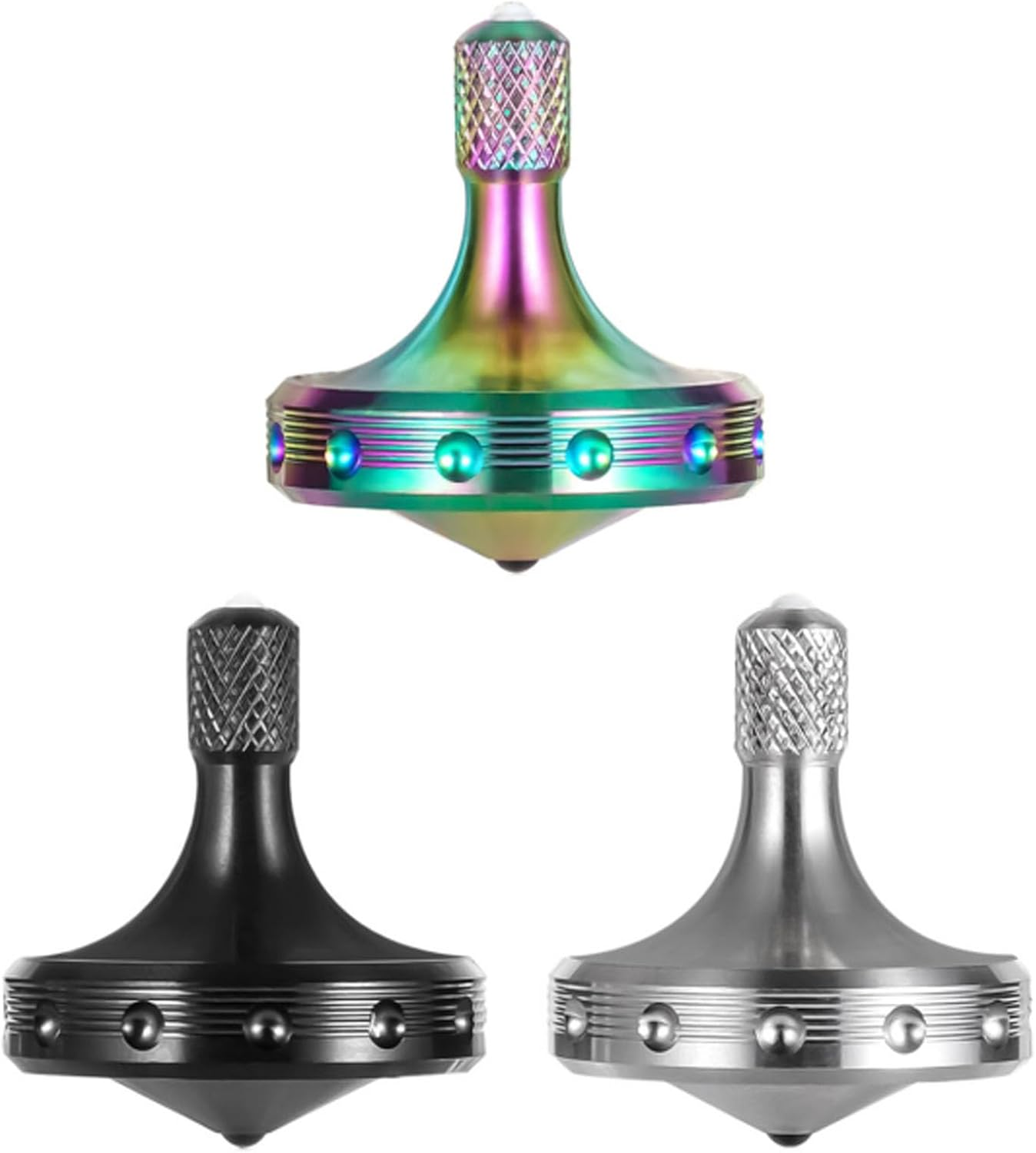 Precision Metal Spinning Top, High Performance Stainless Steel Spinning Tops Stress Relief Toys for Adults, Perfect Balance Spin Long Time for 5-10 Minutes (3PCS Black+Silver+Colorful) image number 4