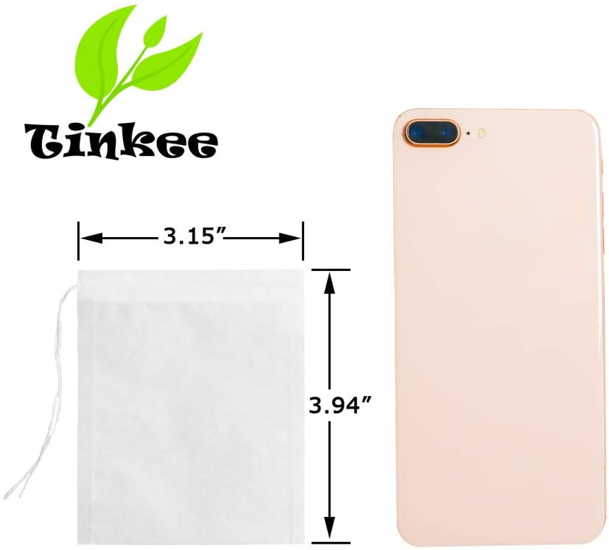 Tinkee Tea Filter Bags, Safe and Natural Material, Disposable Tea Infuser, Empty Tea Bag with Drawstring for Loose Leaf Tea, Set of 100（3.15 X 3.94 Inch ） (White) image number 6