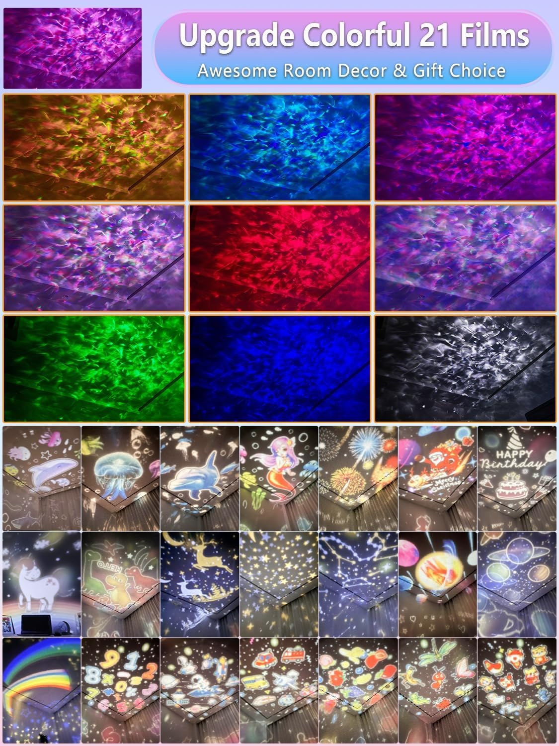 Ocean Wave Projector, Projector Night Light for Kids Bedroom, Ceiling, 10 Color Sea Waves + 21 Films, Ocean Light Projector with Timer 360&deg; Rotation for Kids Girls, Birthday, Christmas, Room Decor image number 1