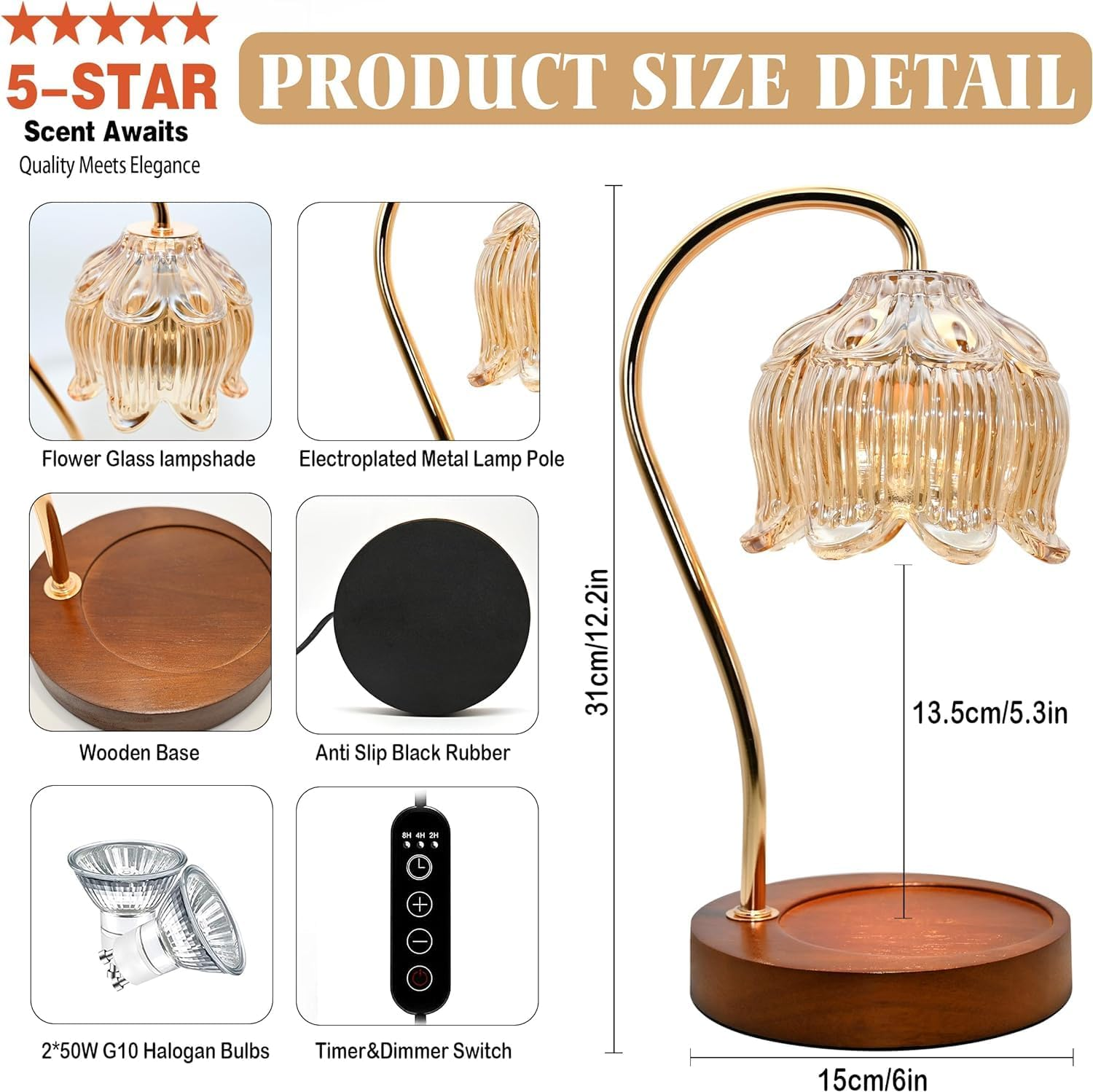 Candle Warmer Lamp with Timer, Candle Warmer Light Compatible with Various Candles for Home Decor,Brightness Adjustable for Jar Scented Wax Melts with 2 Bulbs image number 1