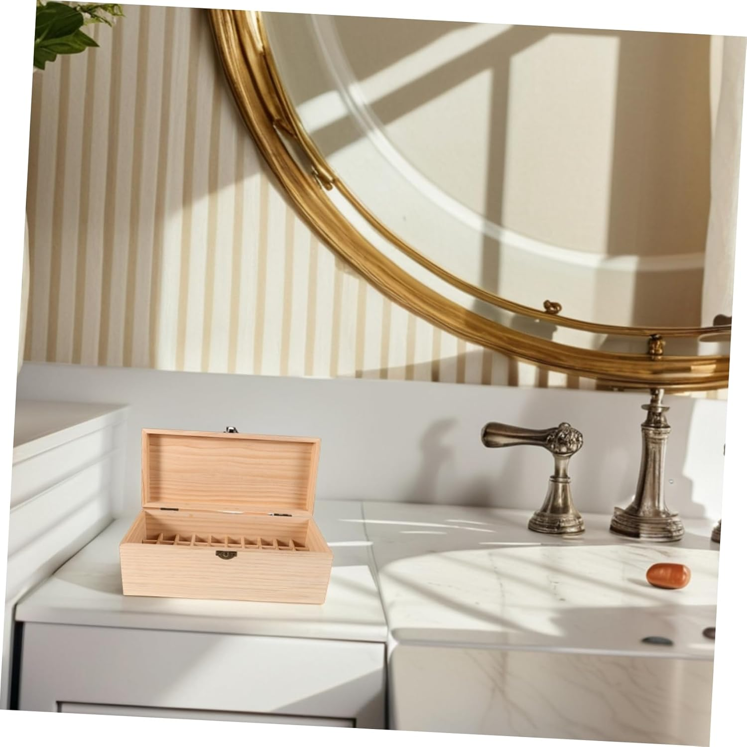 VALICLUD Wooden Essential Oil Storage Box 40-Grid Organizer Case Aromatherapy Bottle Display Stand for Home Use Cosmetic Perfume Holder image number 4