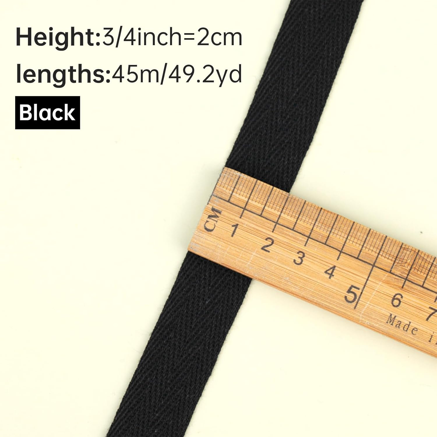 Black Cotton Herringbone Twill Tape - 45 Metre Roll, 20 Mm Wide for Sewing, Crafts and Home Decor image number 5