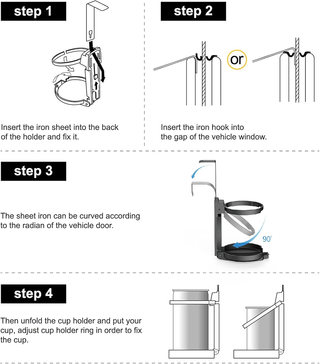 Car Cup Holder, Vehicle Door Cup Holder, Adjustable Folding Drink Holder for Truck Interior, Soda Cans, Water Bottles, Coffee image number 6