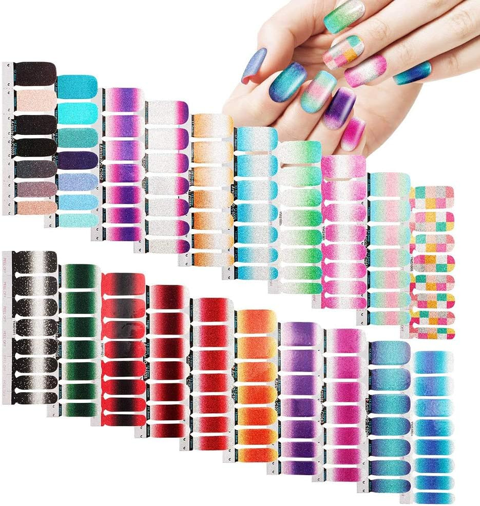 20 Sheets 140 Pieces Glitter Nail Wraps Art Polish Stickers Gradient Color Nail Wrap Self-Adhesive Sticker Decal Nail image number 2