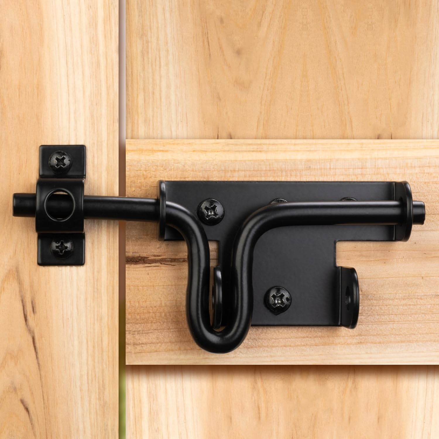 SANKINS Slide Bolt Gate Latch for Wooden Fence, Heavy Duty Black Sliding Bolt Gate Lock Latch Hardware with Padlock Hole, Door Gate Latch for Wooden Gate Vinyl Fence Barn Shed, 1 Pack image number 6