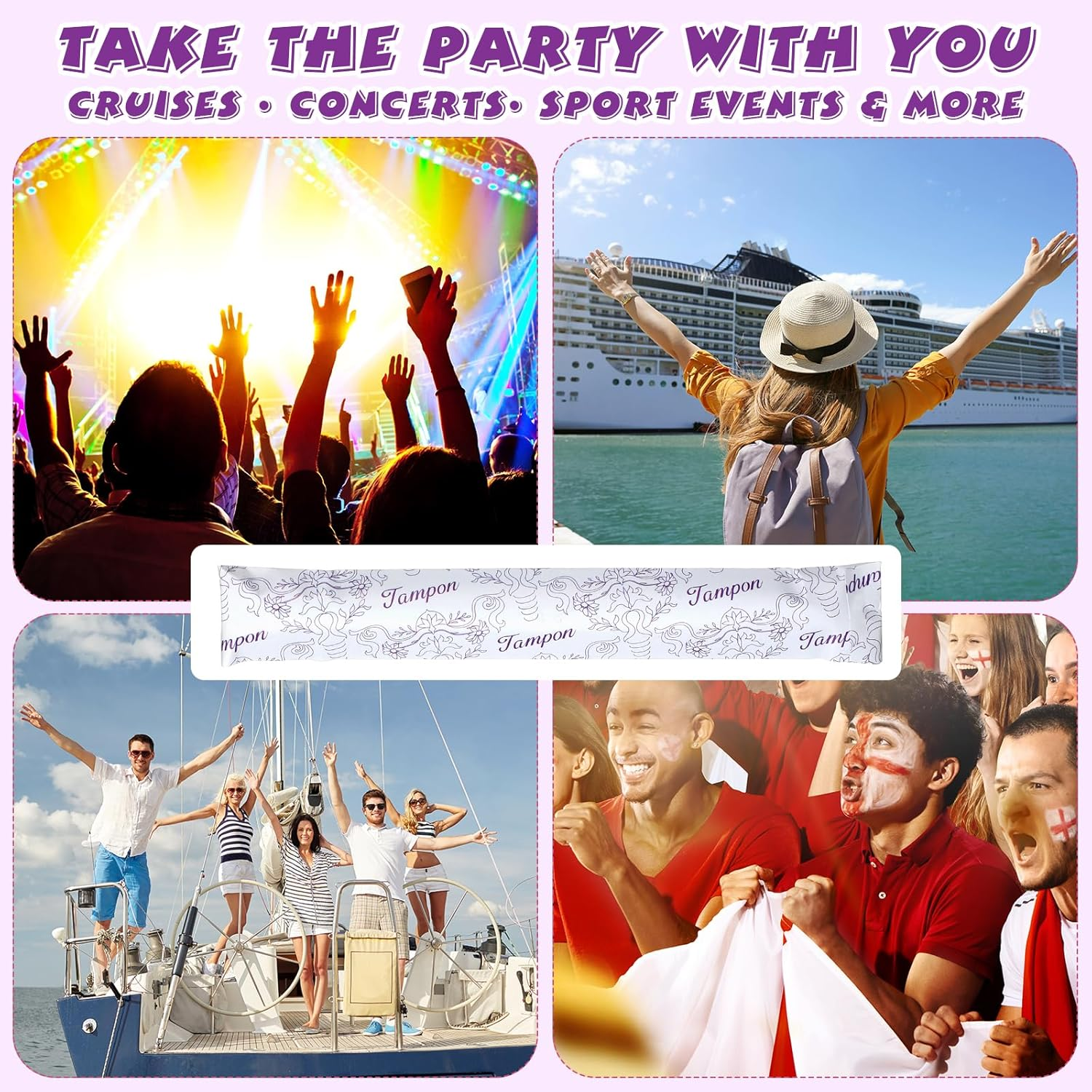 Copkim 152 Pcs Tampon Set Included Reusable Plastic Tube for Women Tube Containers Tampon Reusable Wrappers Funnels for Cruise Event(Novelty Style) image number 2