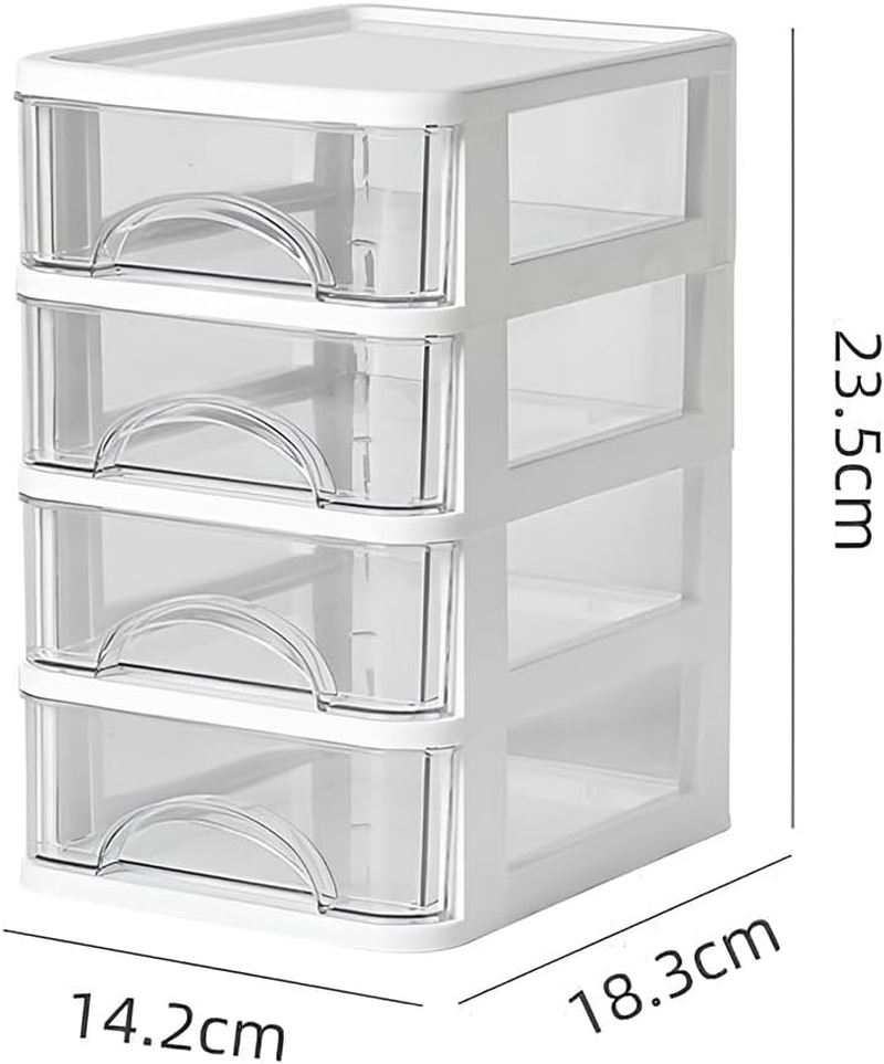 4 Layer Clear Plastic Drawer Oragnizer, Drawers Closet Storage Box, Desktop Container Case for Office Bedroom Living Room Organizer, 14.2 * 18.3 * 23.5Cm, White image number 2