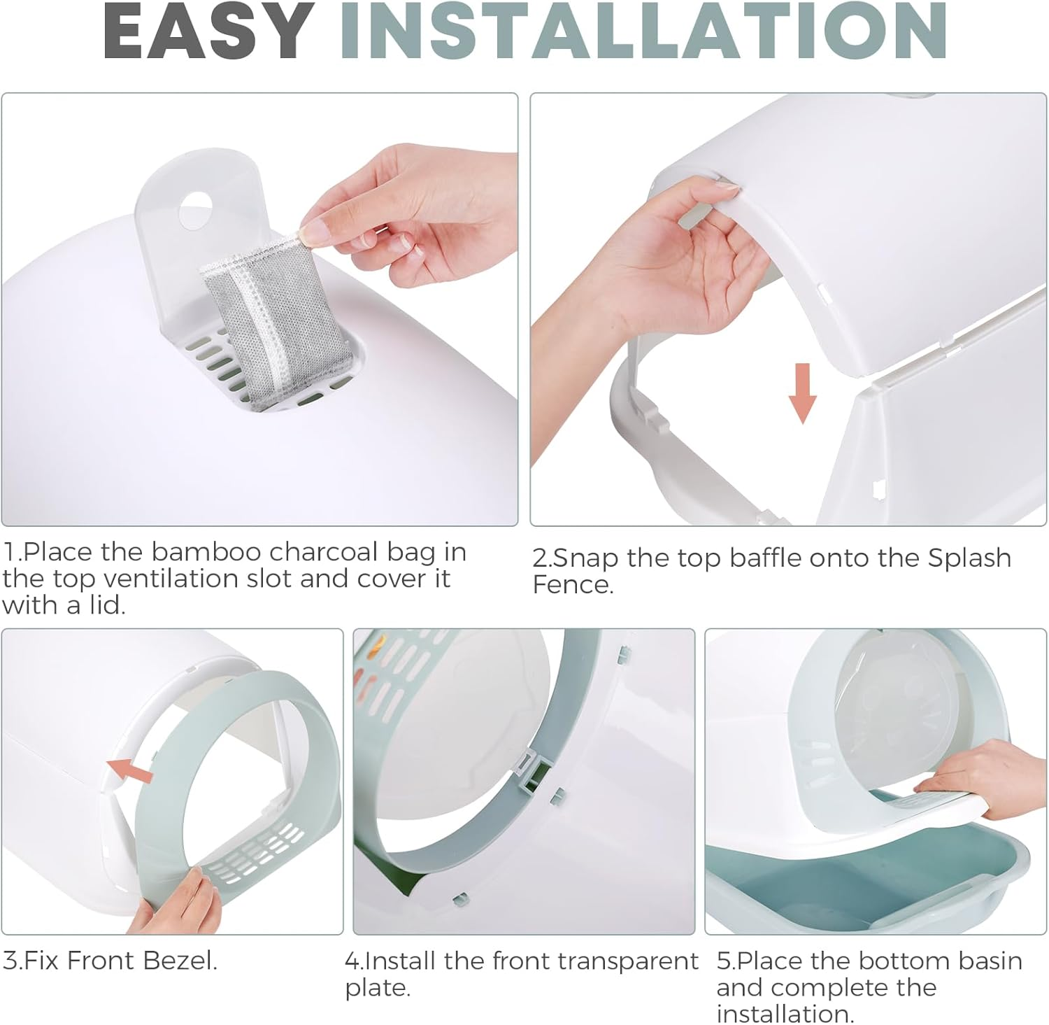 Kphico Cat Litter Box,Cat Potty with Cat Litter Scoop and Bamboo Charcoal Bag,Large Anti-Splashing Litter Box for Indoor Multiple Cats - 20" X 14" X 15" image number 2