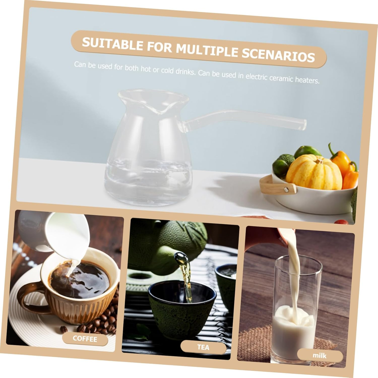 JECOMPRIS Heat-Resistant Handheld Glass Coffee Pot Thick Borosilicate Teapot for Stovetop Brewing Tea and Milk with Long Handle Transparent Multi-Function Water Kettle for Home and Tea image number 1