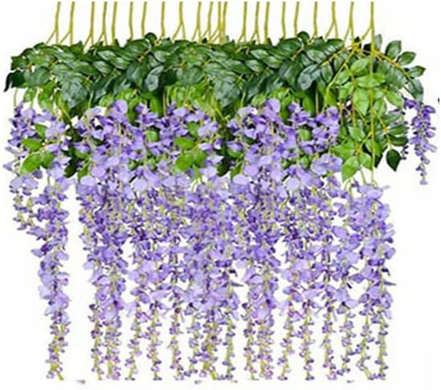 12X Artificial Silk Fake Flower Garland Vine Wisteria Leaf Hanging Wedding Decor - Realistic Floral Garland for Weddings, Events, and Home D&eacute;cor