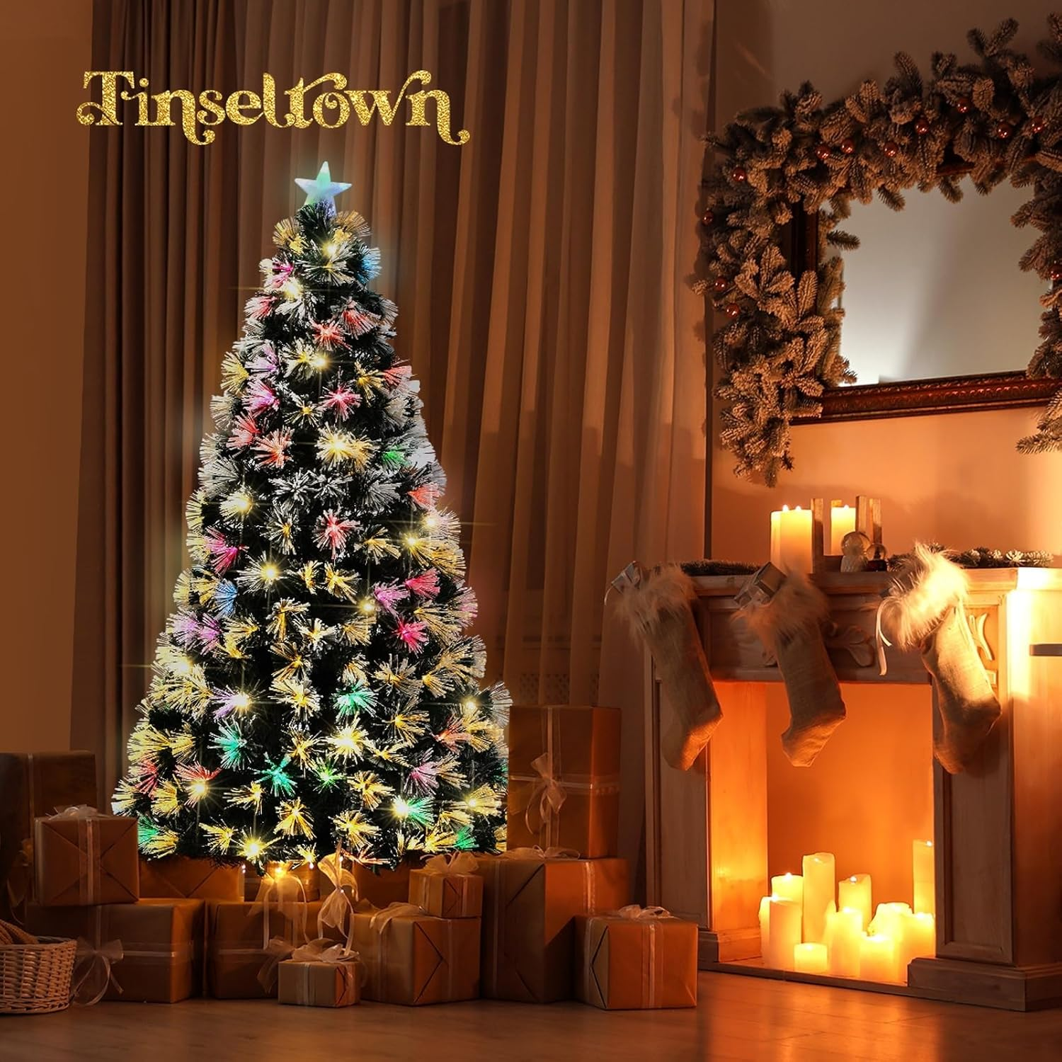 Tinseltown LED Christmas Tree 180Cm/6Ft Xmas Decoration with 230 Tips and 230Pcs LED Bulbs LED Top Star Ornaments Set image number 2