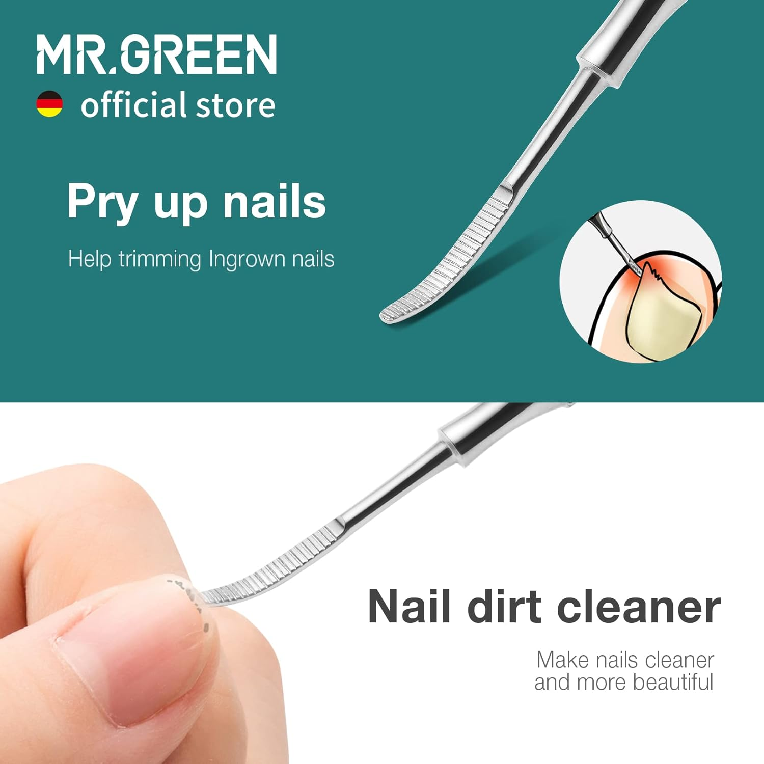 MR.GREEN Multi-Function Nail Care Tools Cuticle Pusher Nail Dirt Cleaner Double Headed Design Pry up Nails Cuticle Trimmer (Mr-2158) image number 2