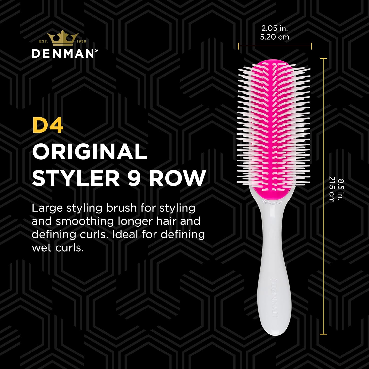 Denman Curly Hair Brush D4 (Cherry Blossom) 9 Row Styling Brush for Styling, Smoothing Longer Hair and Defining Curls - for Women and Men - Pearl image number 4