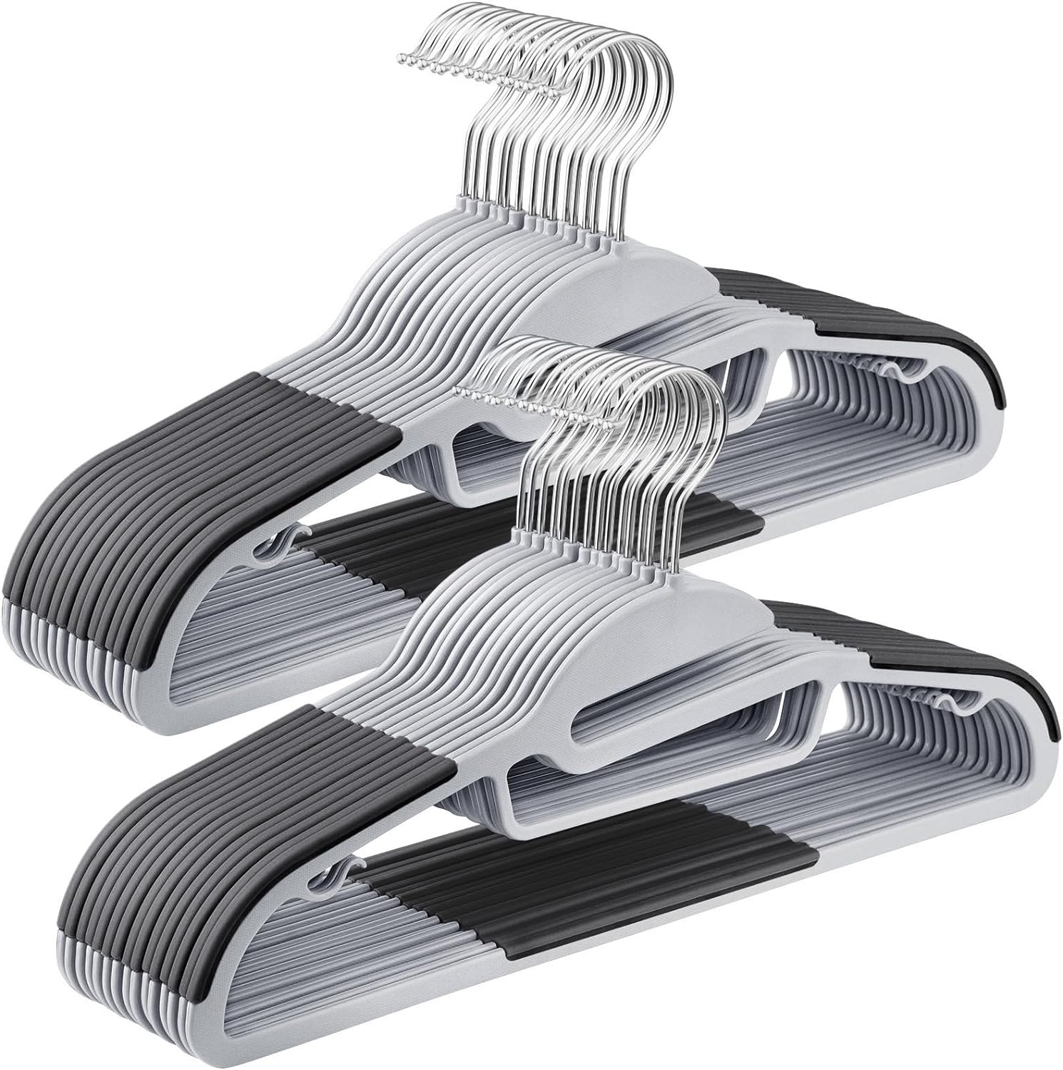 SONGMICS 30 Pack Coat Hangers, Heavy-Duty Plastic Suit Hangers, S-Shaped Opening, Space-Saving, 360&ordm; Swivel Hook, 16.3 Inches Wide, Light Gray and Dark Gray UCRP041G05