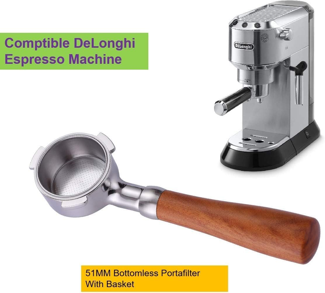 51Mm Bottomless Portafilter 3 Ears for Delonghi Espresso Machine EC680 and EC685 Stainless Steel Naked Portafilter along with Stainless Steel Double Shot Filter Basket image number 3