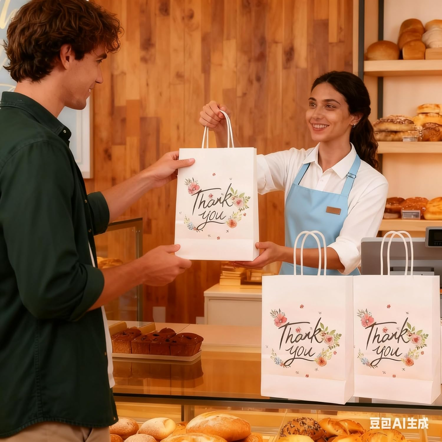 RJDJDLXM 12 Pack Thank You Gift Bags,Kraft Paper Bags, Party Favor Bags Birthday Party Supplies, Paper Gift Bags with Handles Packaging image number 3