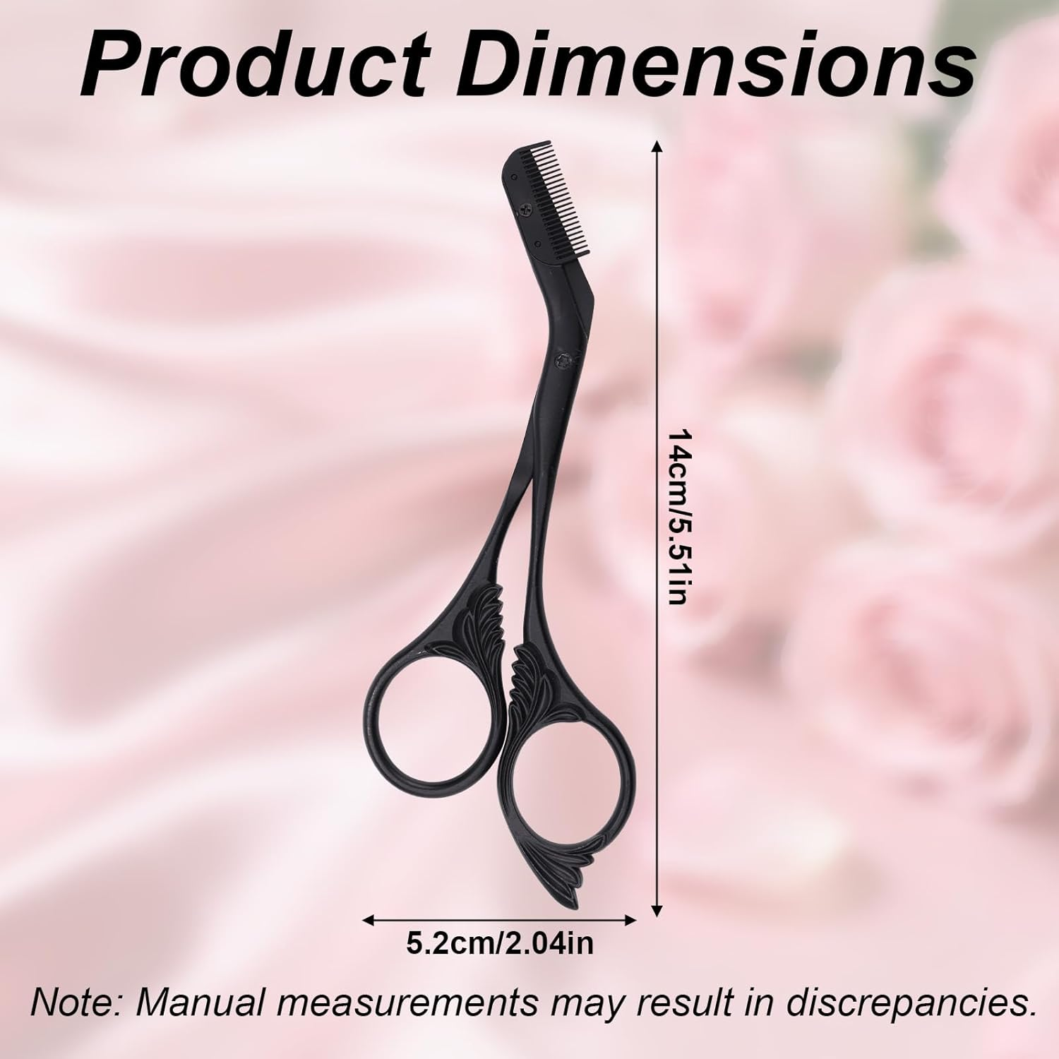 Fukaisu Professional Eyebrow Scissors, Stainless Steel Eyebrow Scissors Trimmer with Comb Black Non-Slip Trimming Scissor for Women image number 3