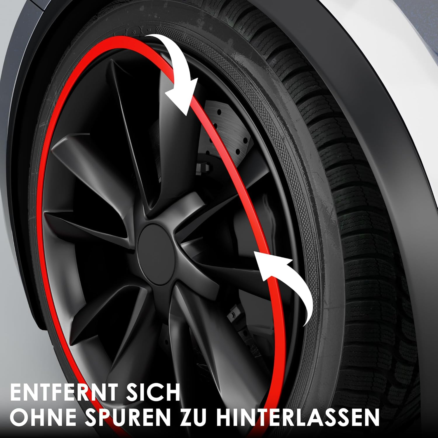 Automotive Alloy Wheel Rim Protector - Covering the Entire Rim of the Wheel Hub - Strips for Curb Rash Prevention - Set of 4 Rim Protector Easy to Install(20'',Red) image number 6