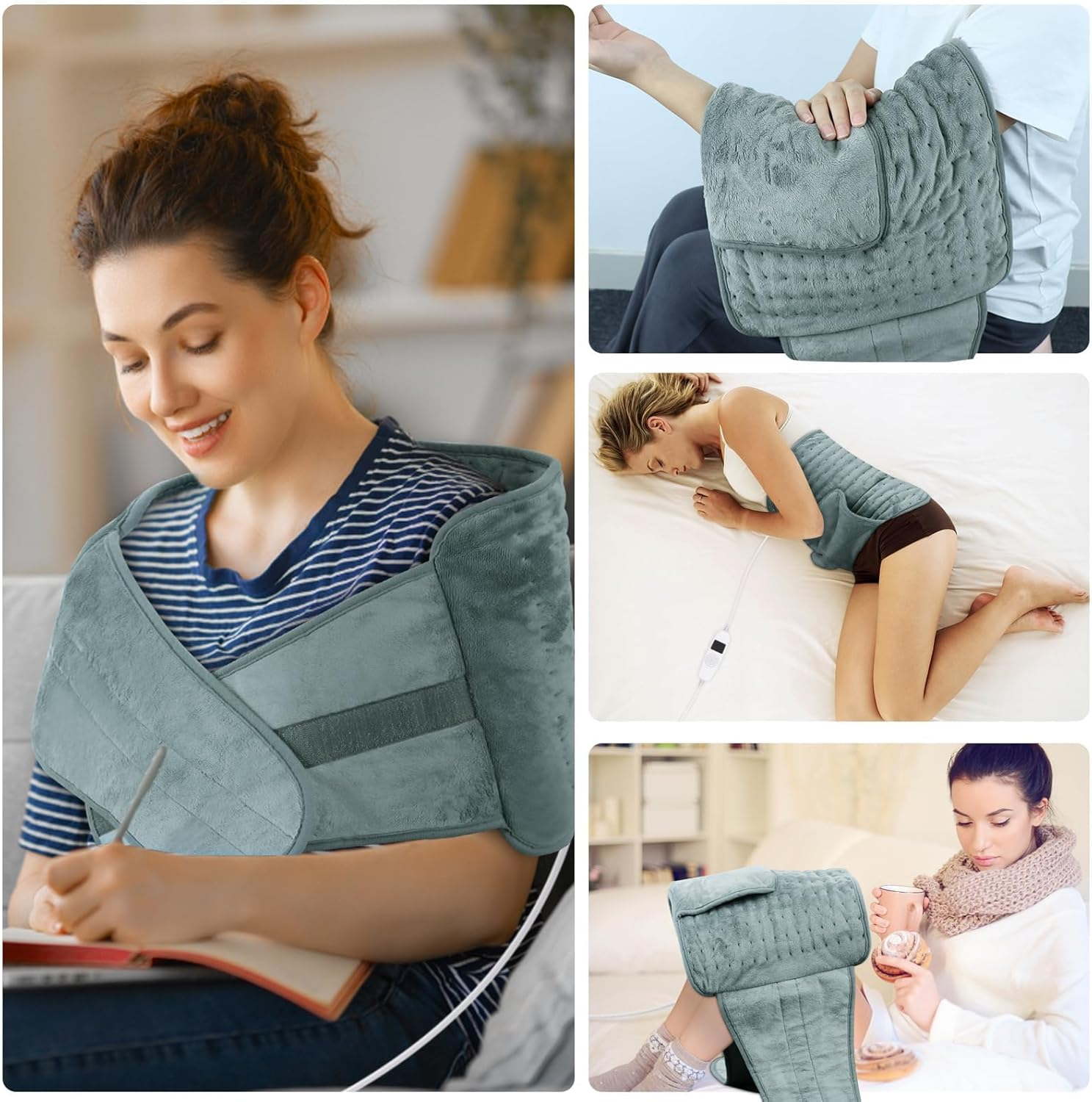 Heating Pad for Back Pain Relief Period Cramp, Koreal 30Cm X 60Cm Heated Pad with 60Cm Waist Belt, 10 Heat Levels 4 Time Setting Auto Shut Off, Electric Heating Pad for Shoulders Pain Relief, Grey image number 3