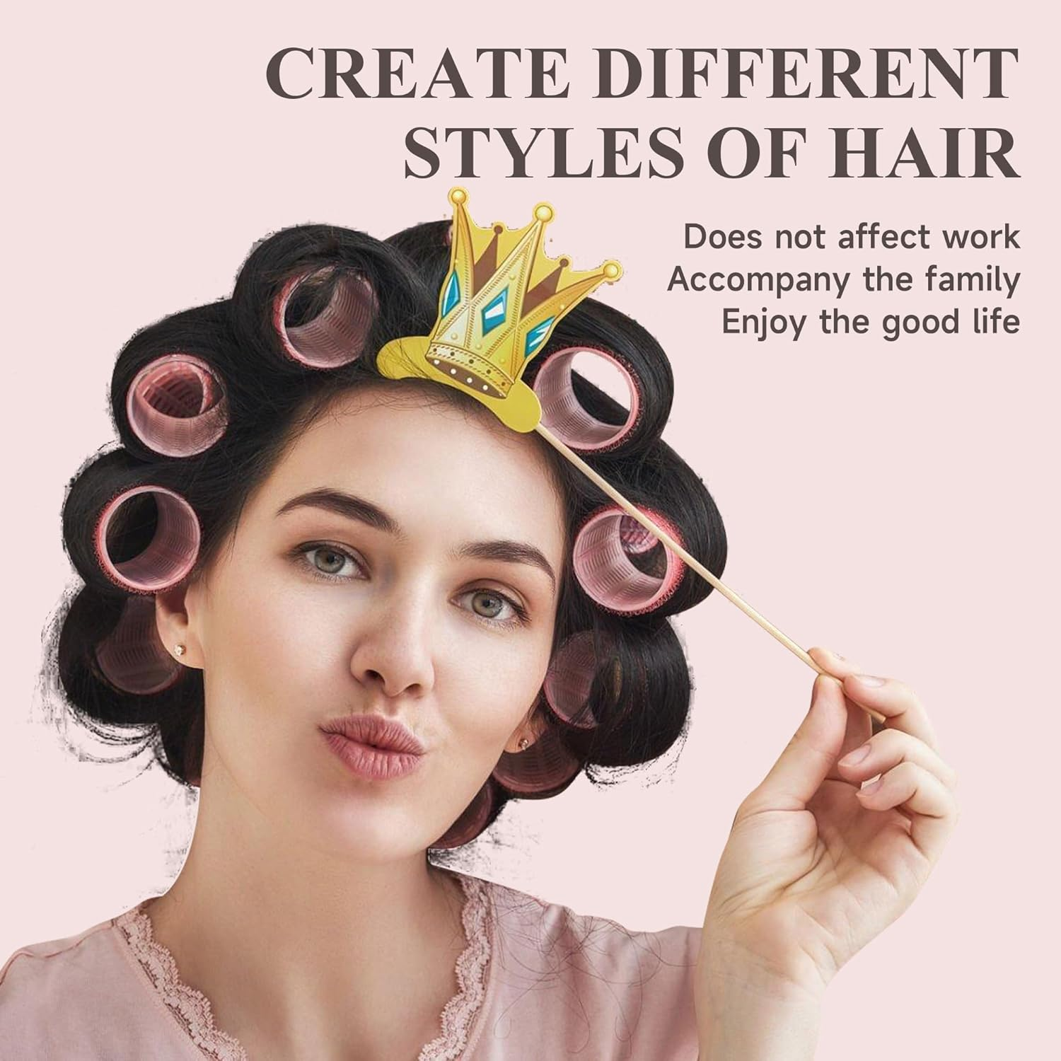 Wetore 26 Pcs Ceramic Thermal Hair Rollers Set,Hair Curlers for Blowout Look Long Medium Short Hair,Jumbo Self Grip Hair Rollers with Clips for Women(18 Rollers + 8 Stainless Steel Clips,Pink)