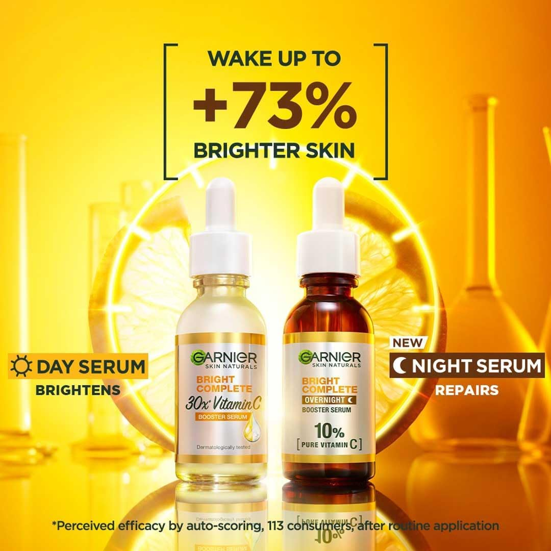 Garnier Bright Complete Night Vitamin C Serum with 10% Pure Vitamin C for Bright Skin, PM Routine Vitamin C Serum Suitable for All Skin Types, 15Ml image number 5