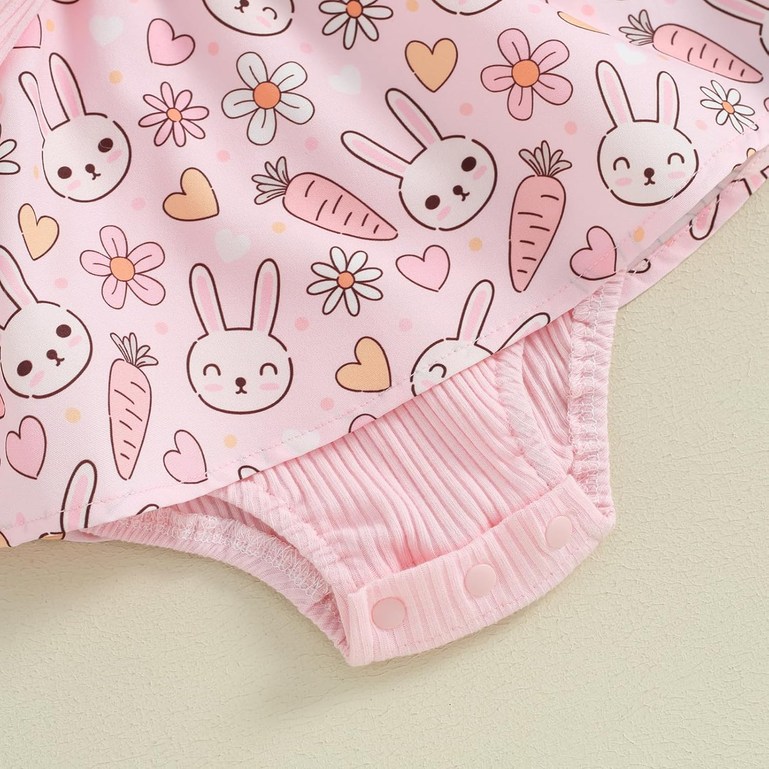 Newborn Baby Girl Easter Outfit Bunny Ruffle Short Sleeve Romper Dress with Headband Set Spring Summer Clothes image number 2