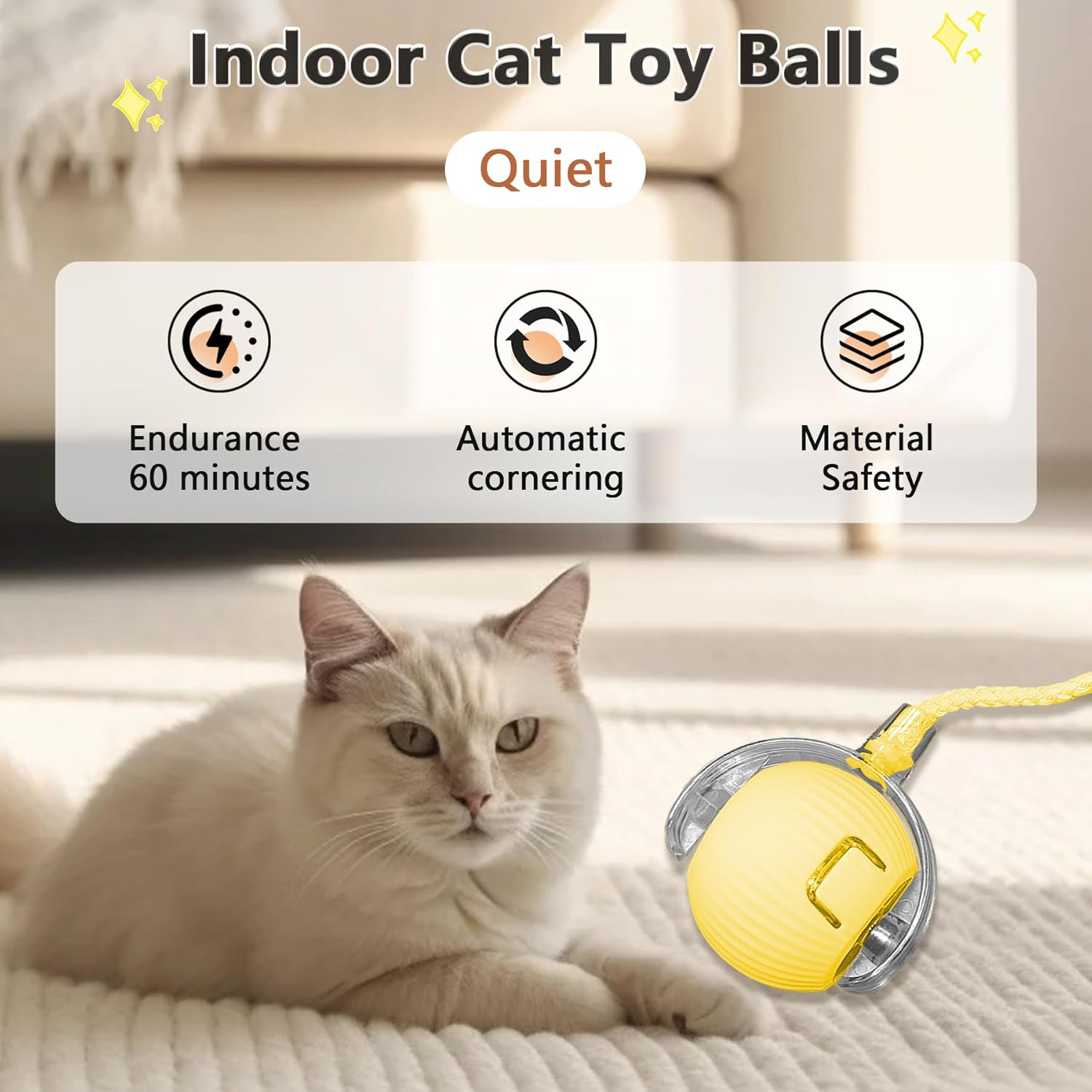 Oiuyamn 2025 Upgraded Interactive Cat Ball Toy, Automatic Rolling Cat Ball, Intelligent Mobile Kitten Toy with Elastic Mesh Tail, Motorized Cat/Dog Ball Toy for Indoor Pet Cat - Pink image number 4