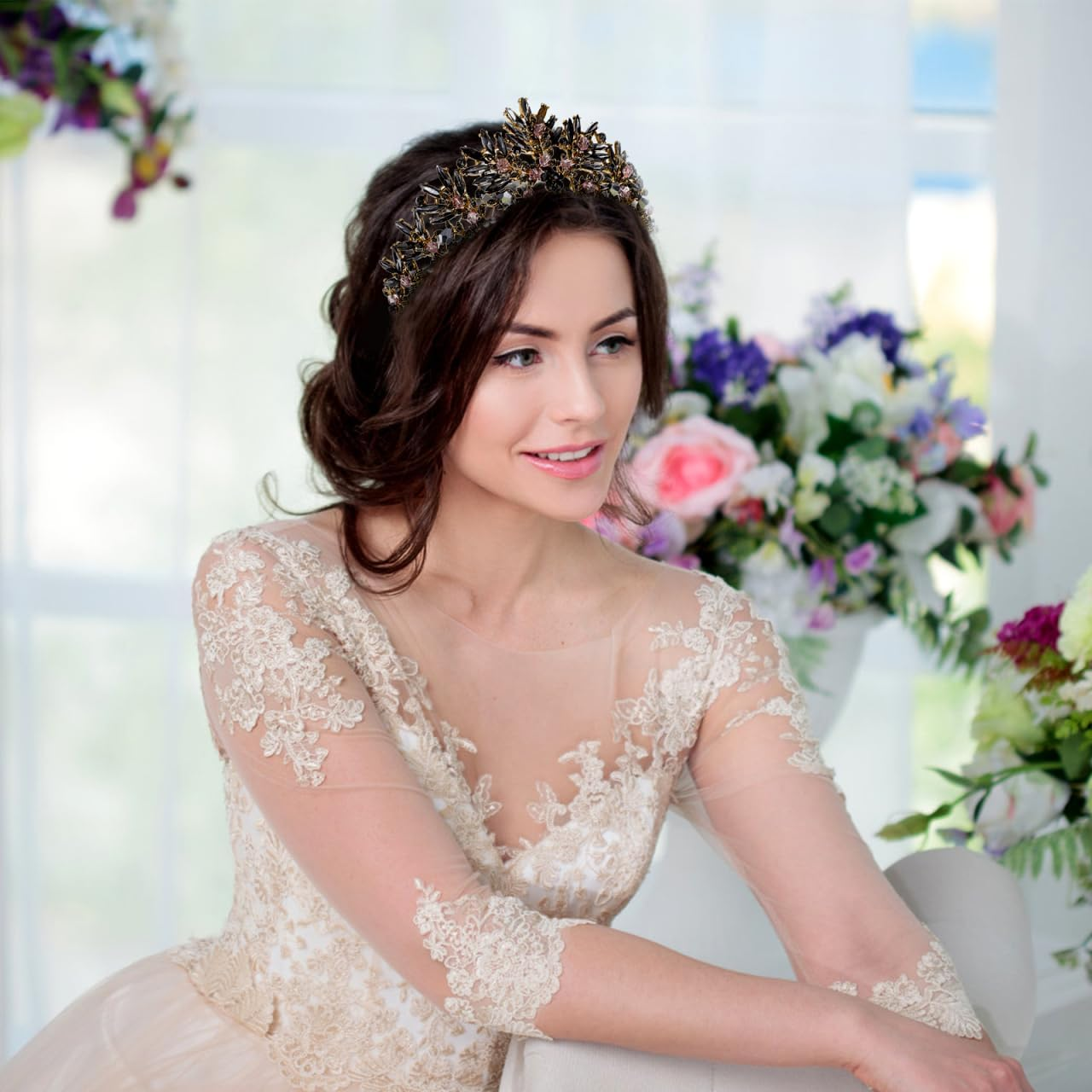 Luxshiny Bridal Hair Shining Baroque Crown for Women - Rhinestone Hair Comb Tiara Headband - Crystal Wedding Crown image number 6