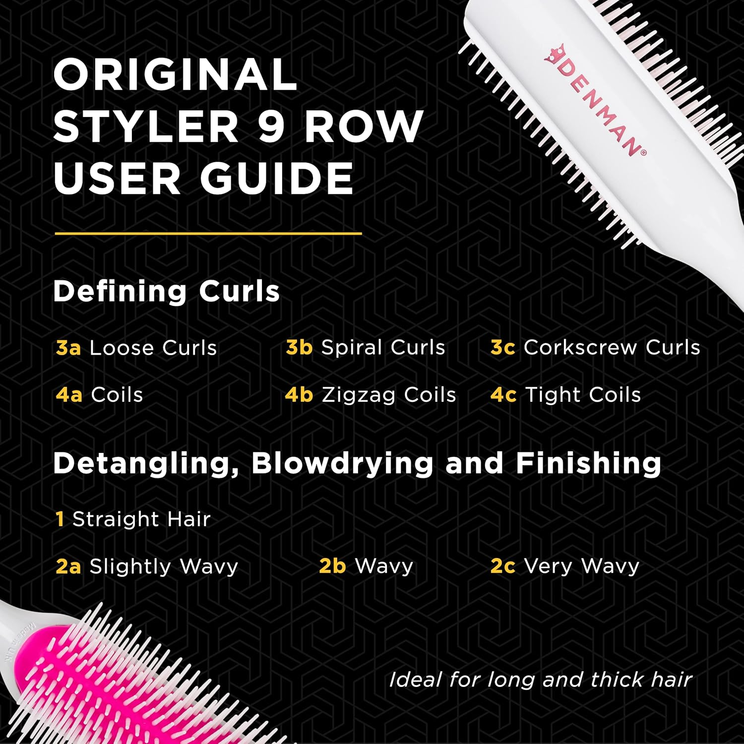 Denman Curly Hair Brush D4 (Cherry Blossom) 9 Row Styling Brush for Styling, Smoothing Longer Hair and Defining Curls - for Women and Men - Pearl image number 6