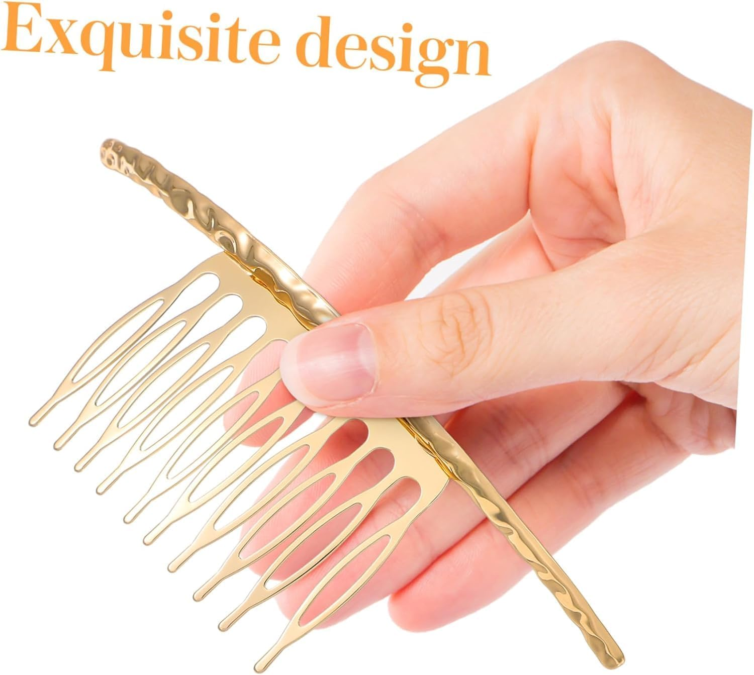 2Pcs French Twist 10 Teeths Comb Alloy Metal Bridal Wedding Hair Side Comb Headpiece Hair Jewellery Fashion Accessory for Women Girls, Gold and Silver image number 4