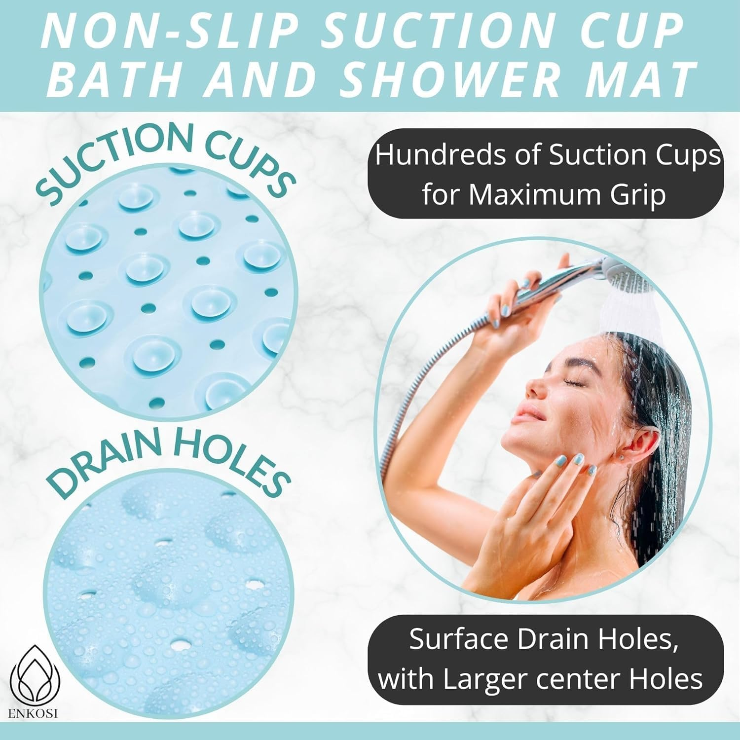 Mumoo Bear Bathtub and Shower Mats, Non Slip 40 X 16 Inch Extra Long Bathtub Mat, Machine Washable Bathmat with Drain Holes, Suction Cups for Bathroom Floor -Light Blue image number 2