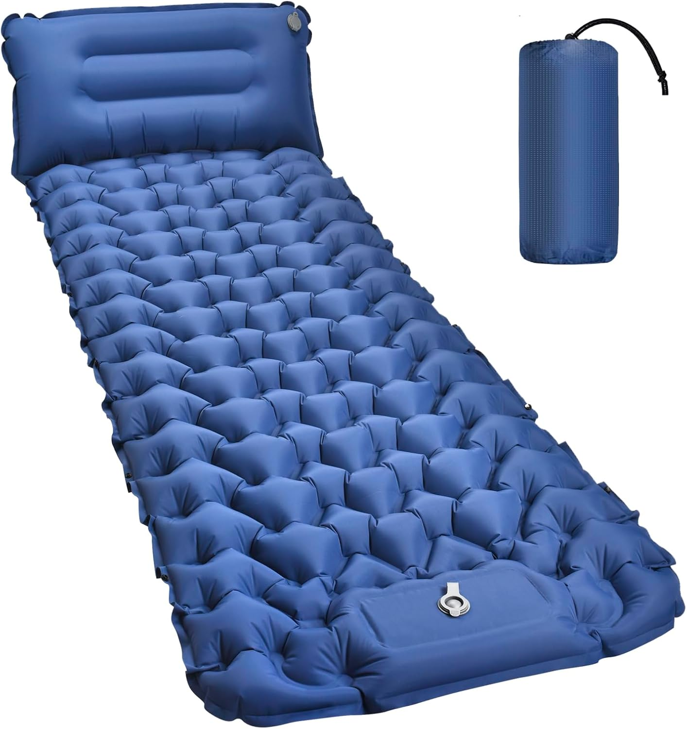 Amtake Camping Sleeping Pad, Self-Inflating Camping Mattress Sleeping Mat,10 Cm High Air Mattress with Built-In Foot Pump, Lightweight Inflatable for Traveling, Hiking and Outdoor (Blue)