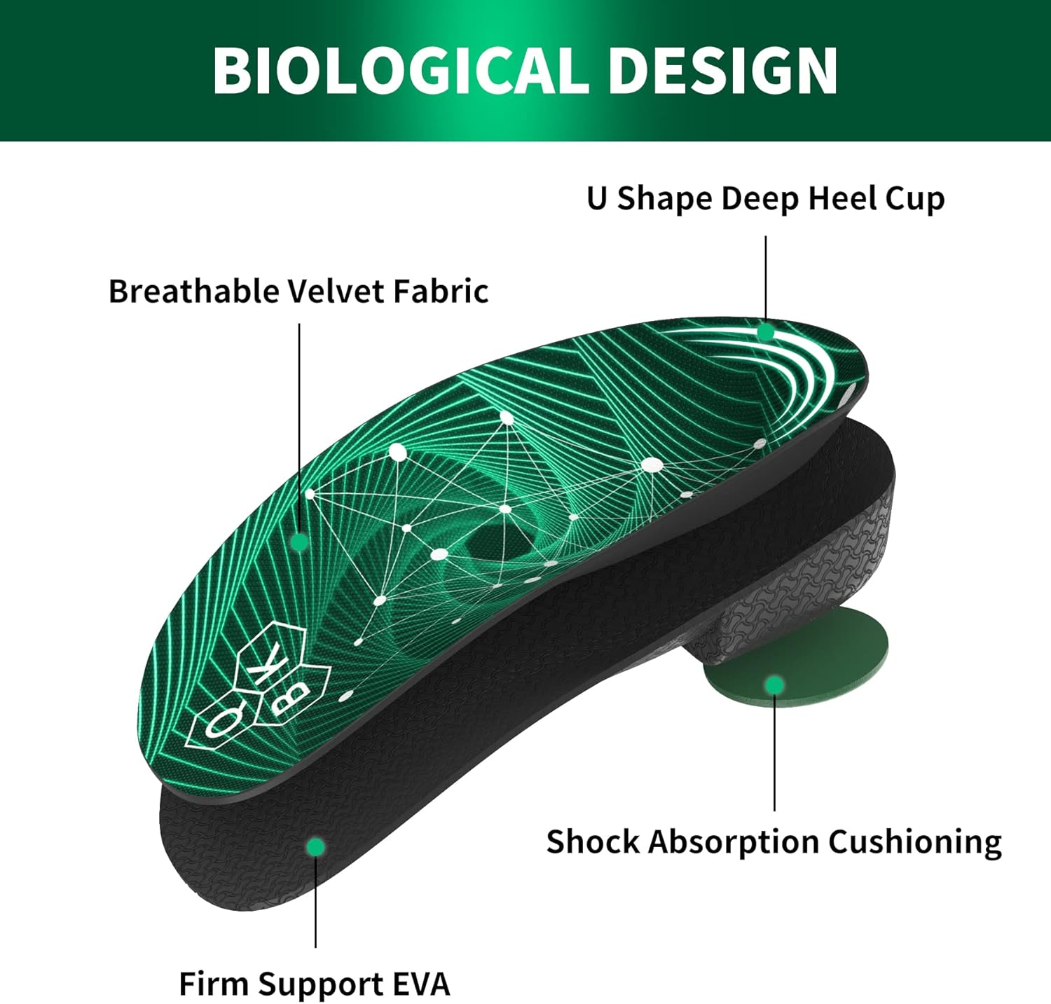 Plantar Fasciitis Orthotic Shoe Insoles QBK High Arch Support Inserts for Dispersal Heel Pressure and Pain Relief，L