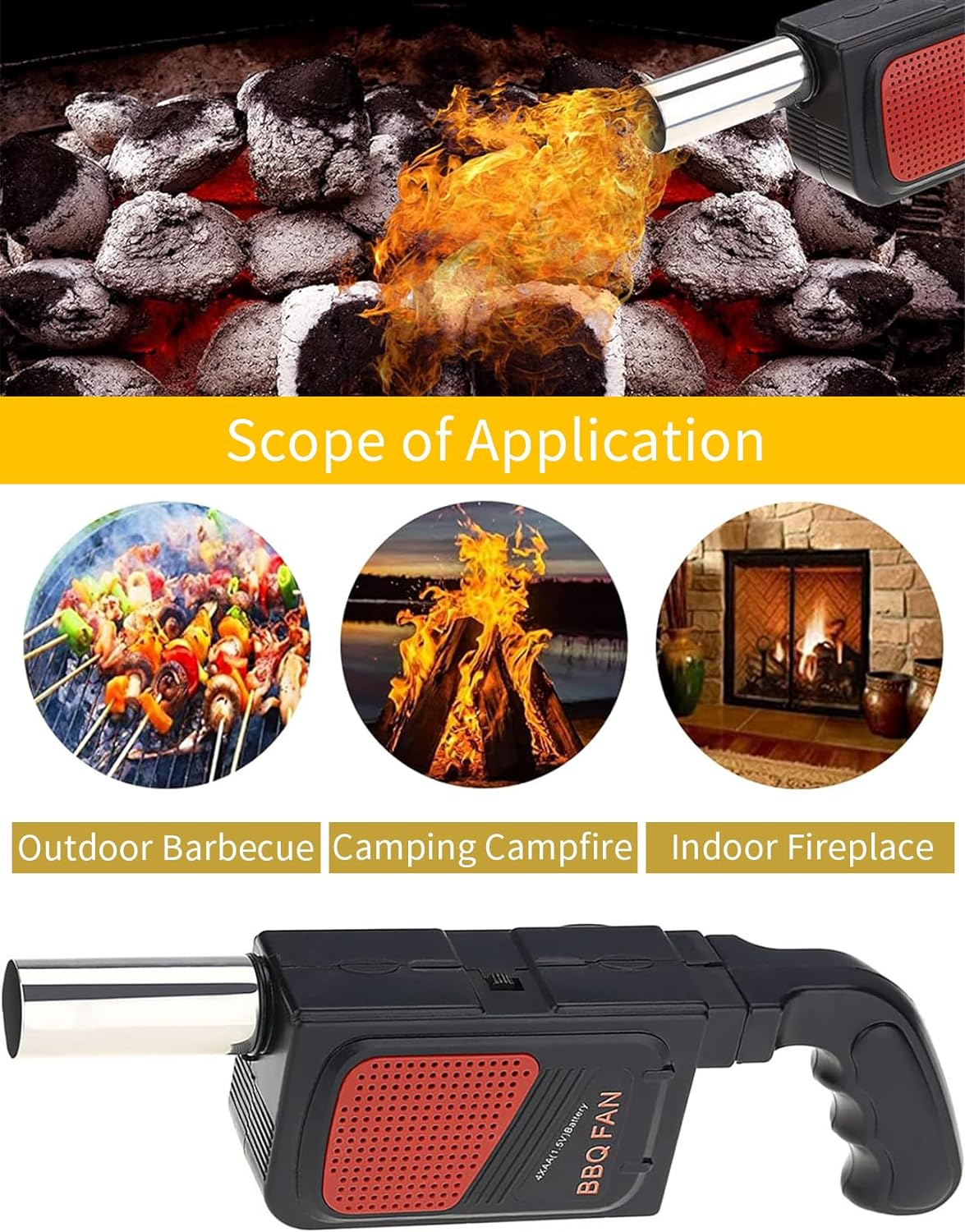 Hand-Held Electric Leaf Blower, Barbecue Fan Mini Air Blower, Quickly Heats up BBQ Fires, Portable Handheld Electric BBQ Cooking Fan Air Blower for Outdoor Camping Picnic Grill Cooking Accessories image number 2
