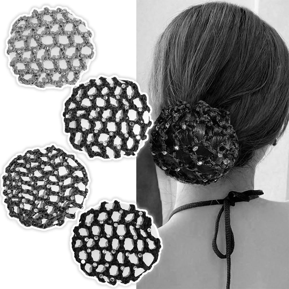 TSUOUKL Pack of 5, Net for Hair, Hair Nets Hairstyles, Hair Net, Hair Net, Bun Net, Ballet Bun Net, Crystal Hair Net, Ballet Hair Net, Bun Ballet Girls, Bun Glitter, Bun Nets image number 4