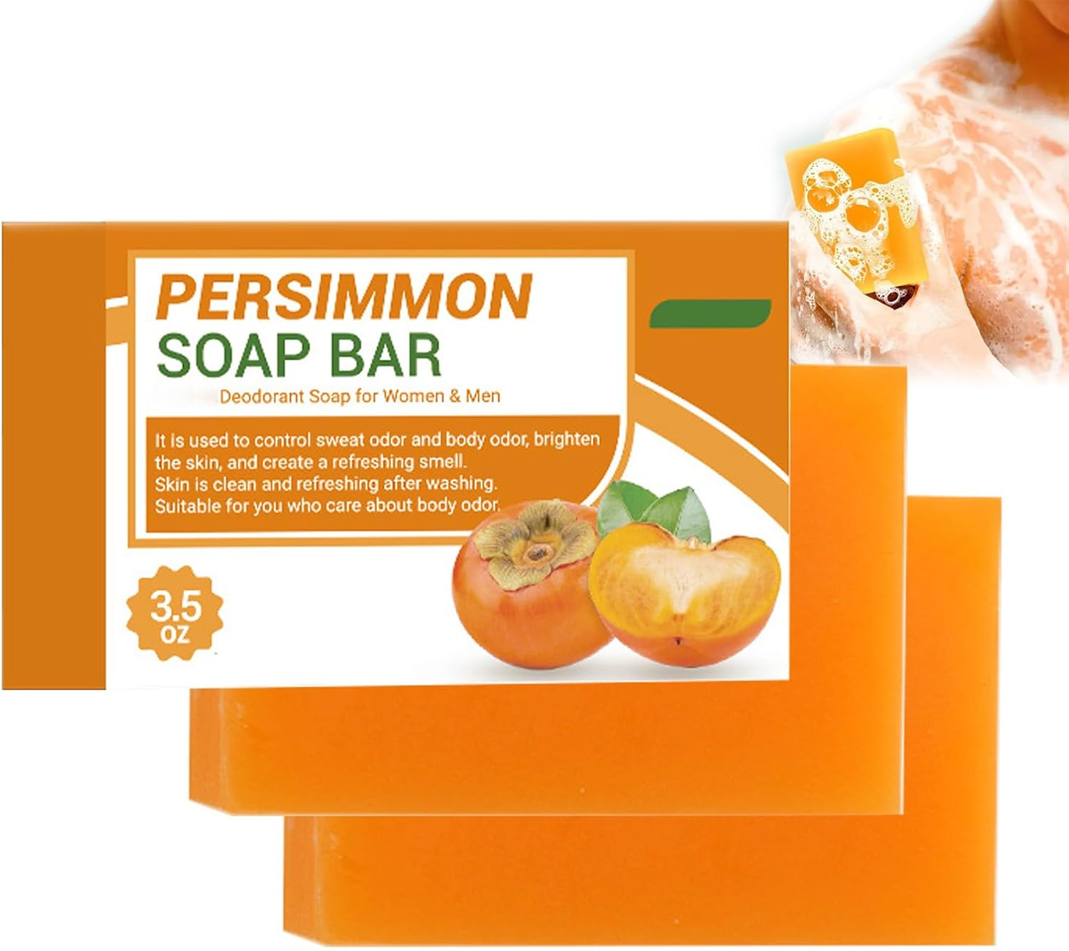 Persimmon Soap Bar for Body Odor, Deodorant Persimmon Bar Soap, Deodorizing Body Wash with Persim/Mon Extract for Eliminating Bo/Dy Odor, Bo/Dy Deeply Cleansing Bar Soap, Hydrating & Skin (1 PCS)