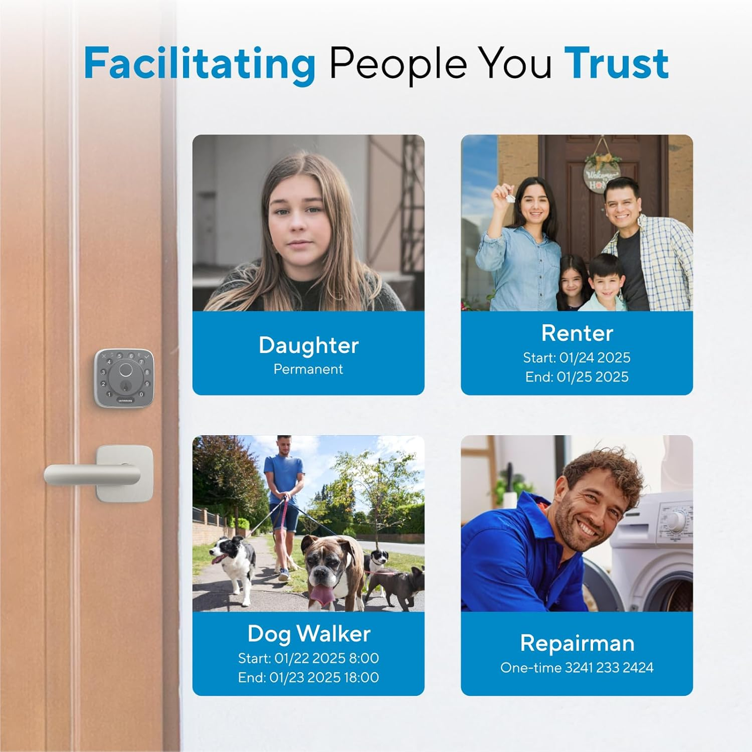 ULTRALOQ Bolt Fingerprint Smart Lock with Door Sensor, Built-In Wifi Smart Locks for Front Door, Biometric Smart Wifi Deadbolt, Auto Unlock, 10 Months Battery, IP65 Waterproof, BHMA Grade AAA image number 3