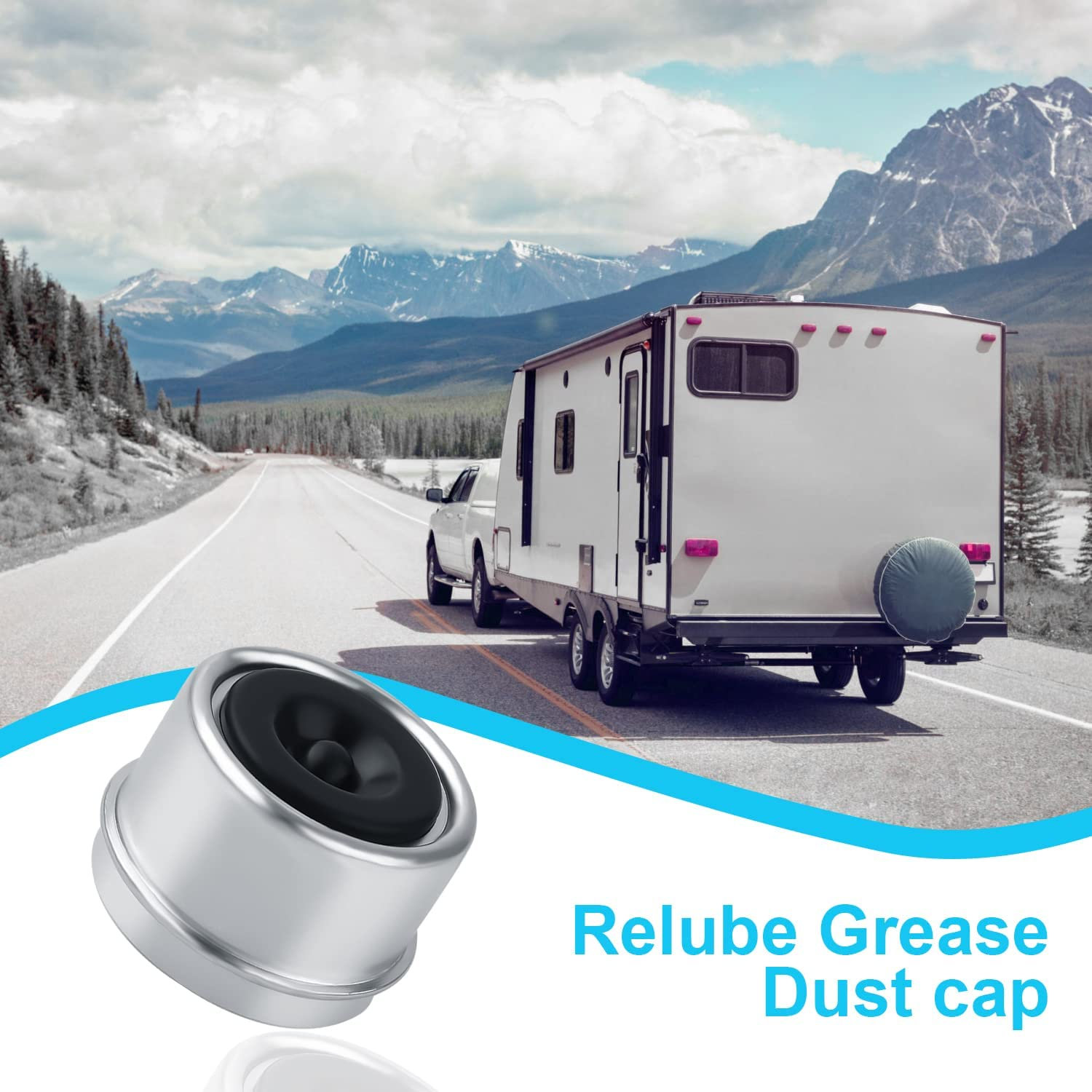 TOYMIS 4 Set Trailer Hub Cap and Bearing Grease Plugs, 1.98" Bearing Caps for Most 2000 to 3500 Pound Axles Dexter, Hub Dust Caps with 4Pcs Extra Rubber Grease Plugs image number 3