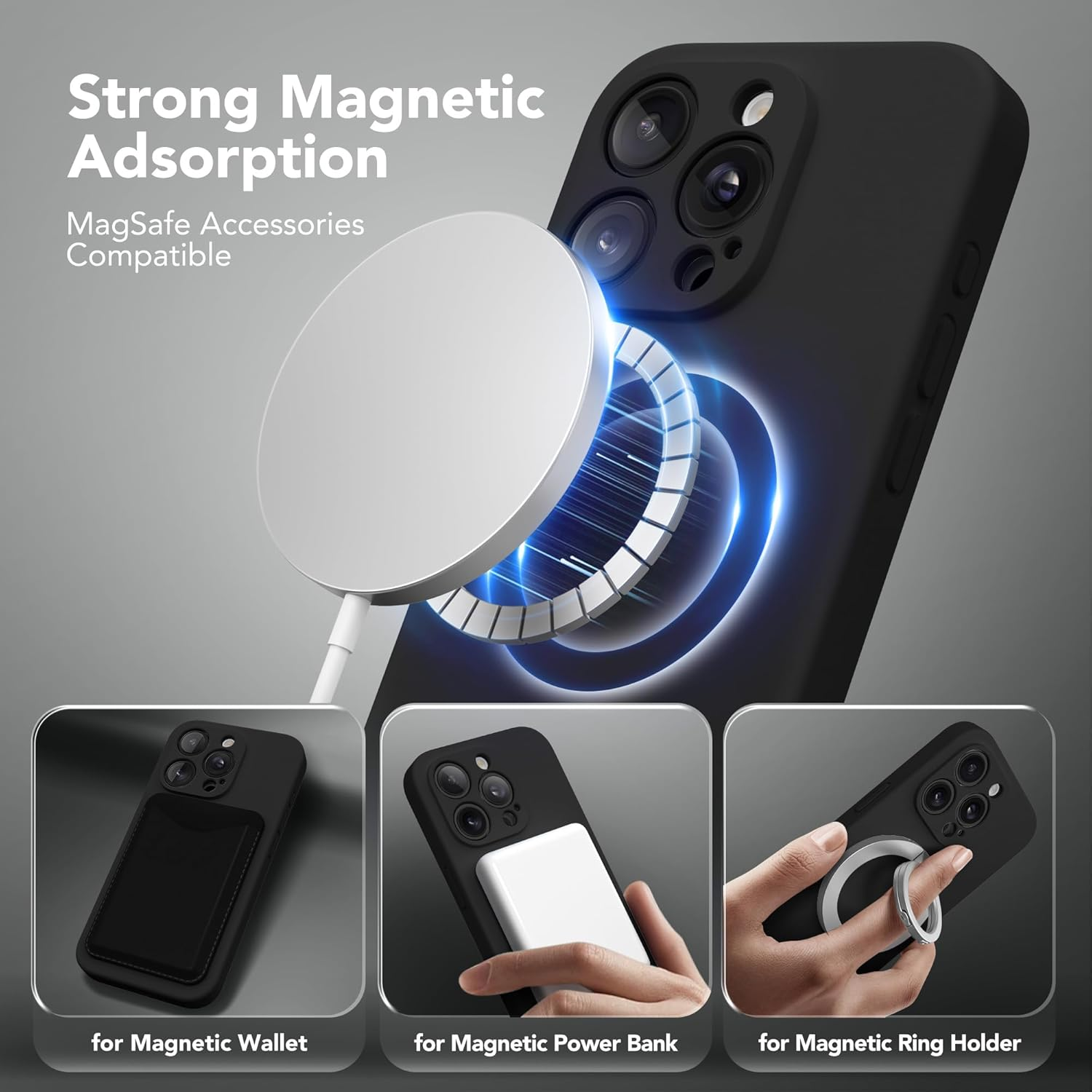 Suydanbox Magnetic for Iphone 14 Pro Max Case, Compatible with Magsafe, [Full Camera Protection][Screen Protector] Silicone Shockproof Protective Phone Case for Iphone 14 Pro Max 6.7", Black - Alpine Green image number 6