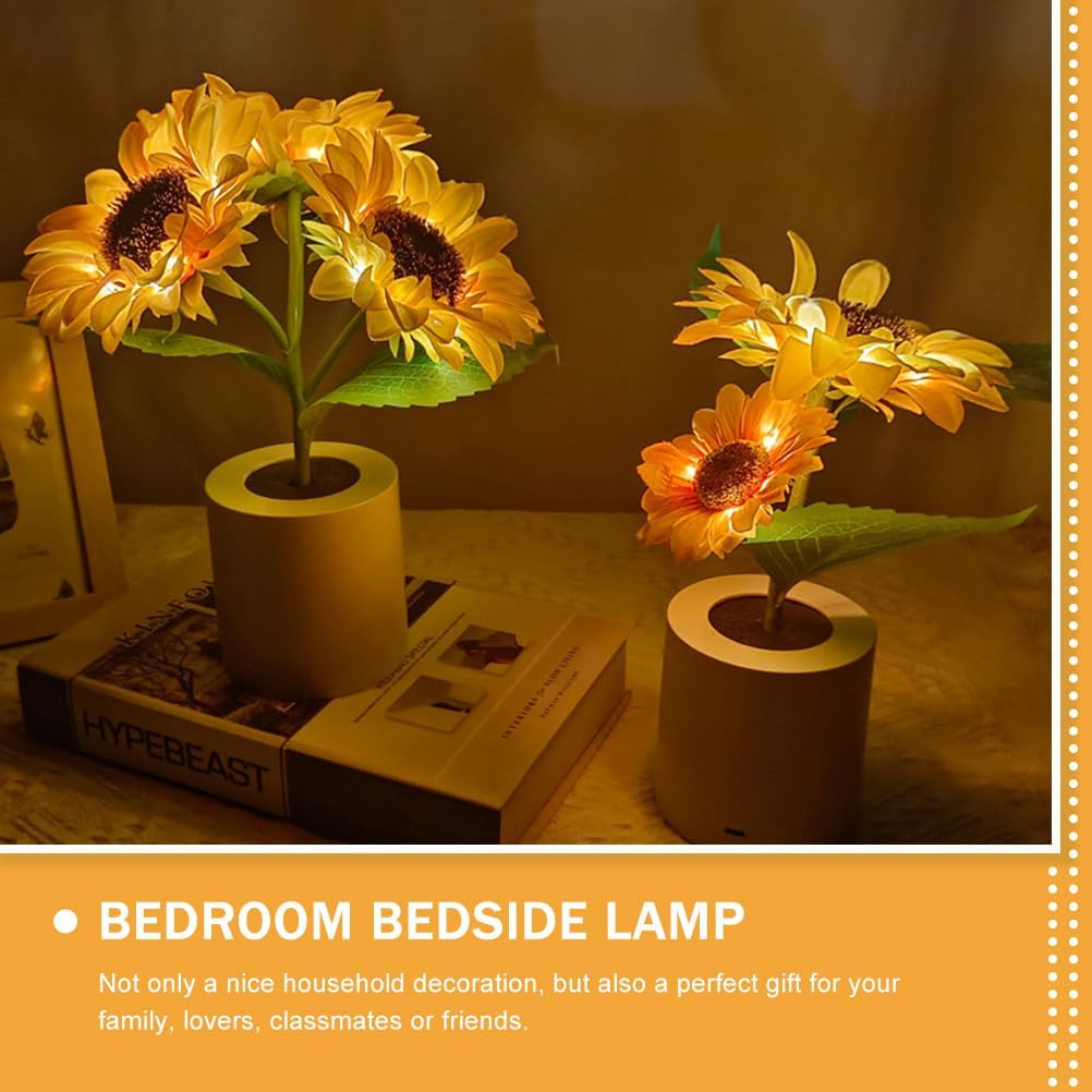Bestonzon Sunflower LED Lamp, USB Rechargeable Flower Lamp, Bedroom Touch Lamp Desk LED Sunflower Lamp Night Kids Light, Artificial Night Light for Bedroom, Living Room Decor image number 4