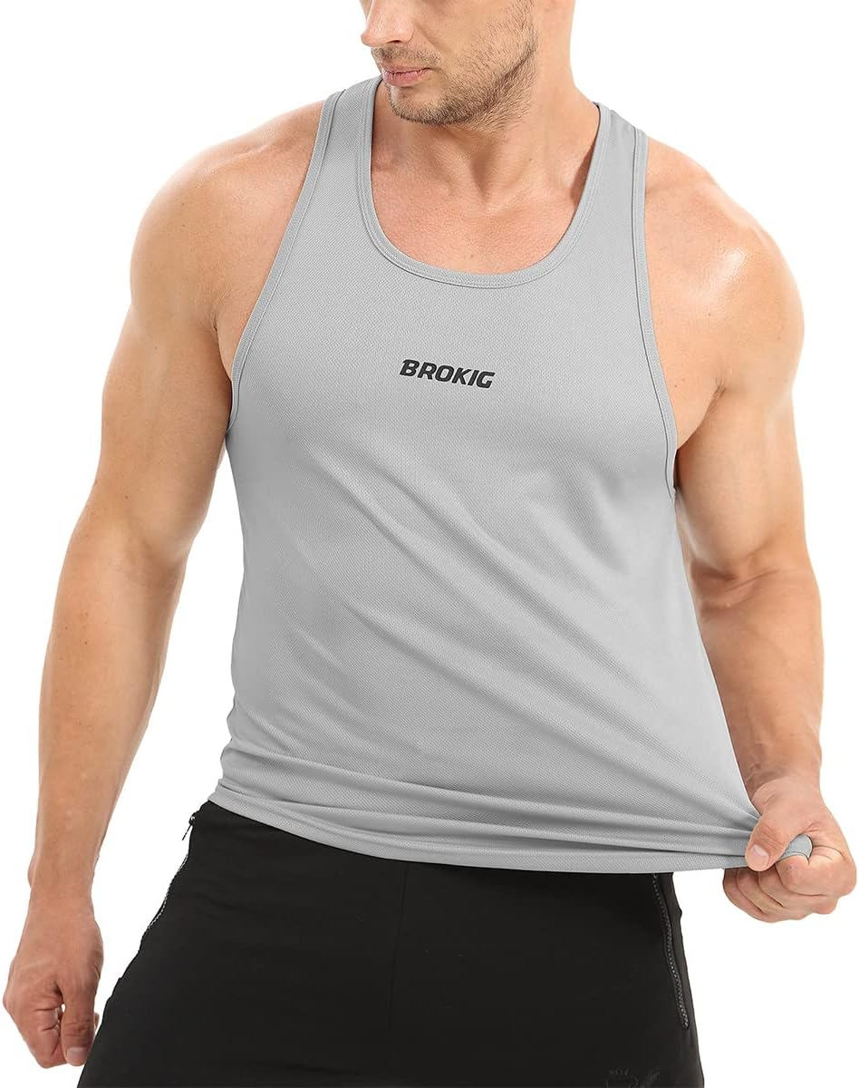 BROKIG Men'S Lightweight Gym Tank Top,Mens 2 Pack Workout Slim Fit Singlet Performance Cool Mesh Muscle Sleeveless Shirt image number 2