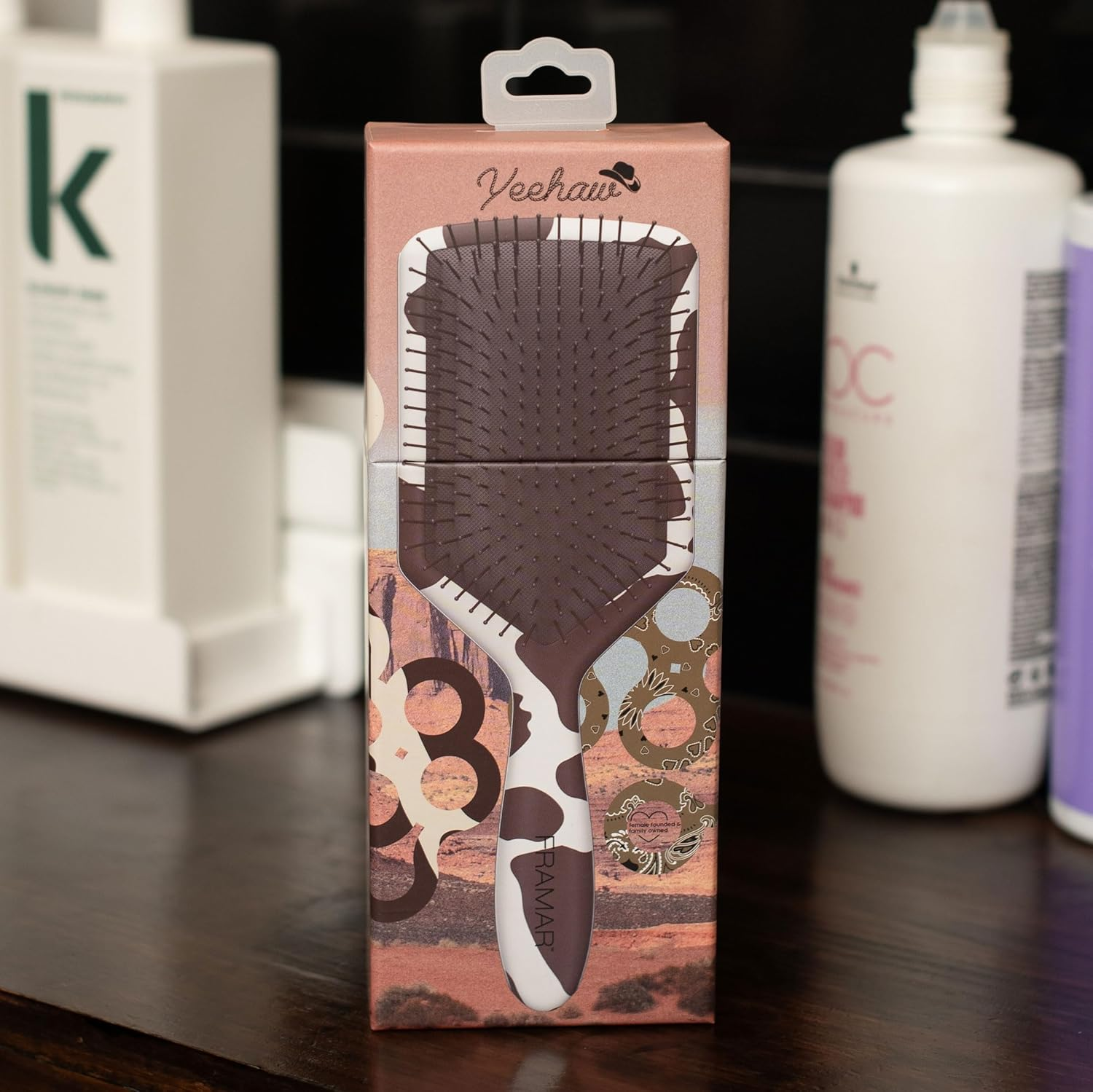 FRAMAR Paddle Hair Brush Detangler, Detangling Hairbrush for Women, Wet Hair Brush for Girls, Hair Detangler Brush, Wet Hairbrush, Hairbrushes, Girls Hairbrush Detangler, Reduces Frizz &ndash; Cow Print image number 2