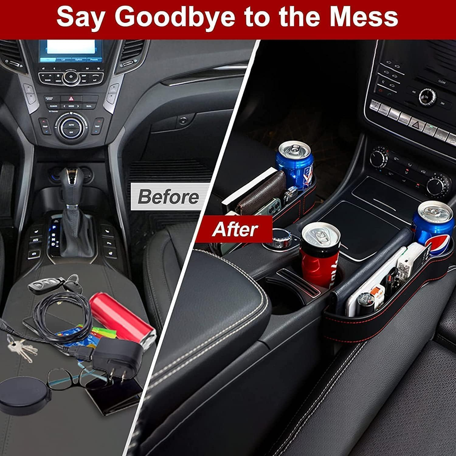 2PCS Car Seat Gap Filler Organizer, Auto Premium PU Leather Console with Cup Holder, Multifunctional Car Organizer Front Seat Pocket for Interior Essential image number 5