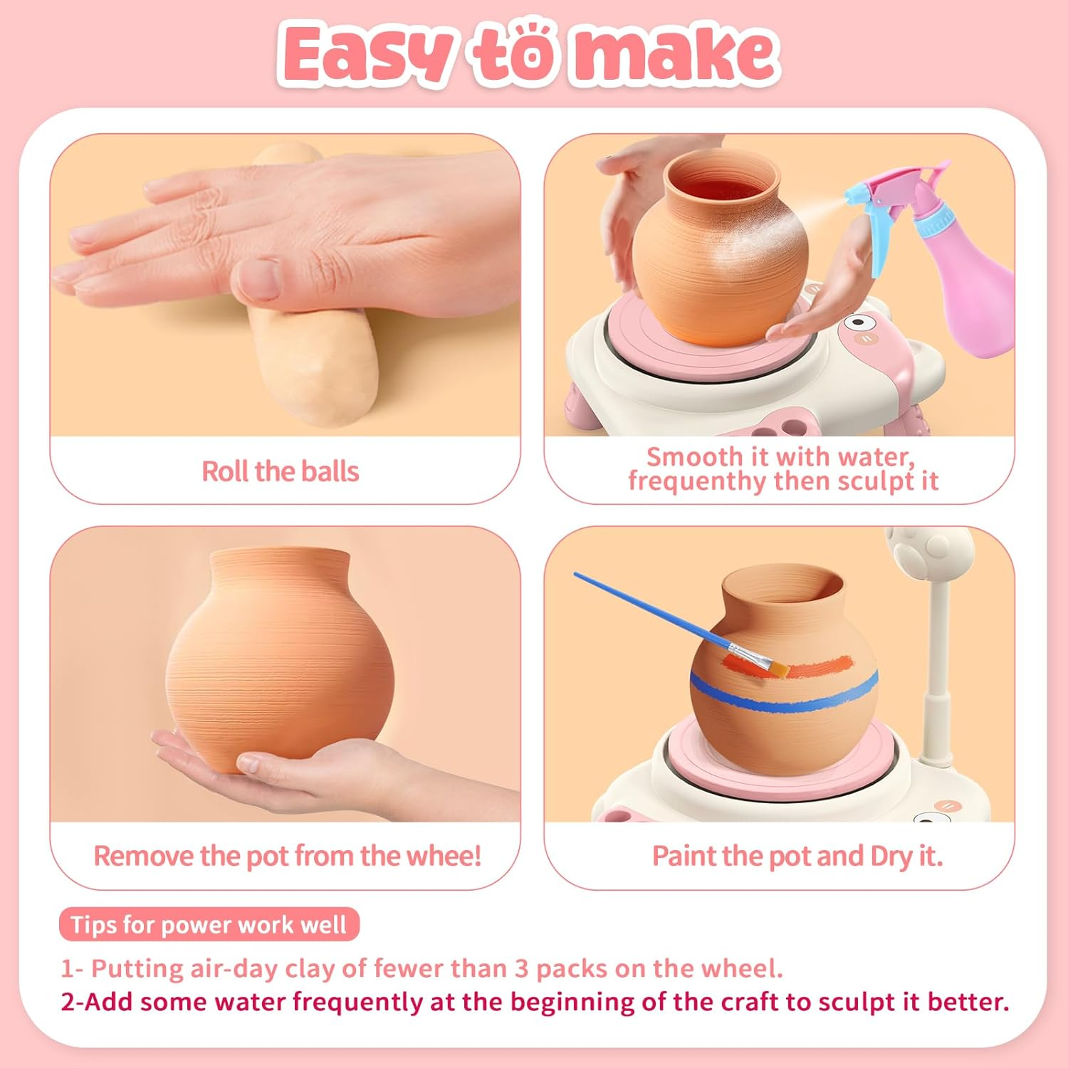 Skirfy Mini Pottery Wheel Machine Kit for Beginners Kids with Light,Electric Ceramic Wheel with Foot Pedal&Painting Kit, Adjustable Speed, Tiny Clay Spinner DIY Tools for Art Craft,Toy for Kids Age 6+